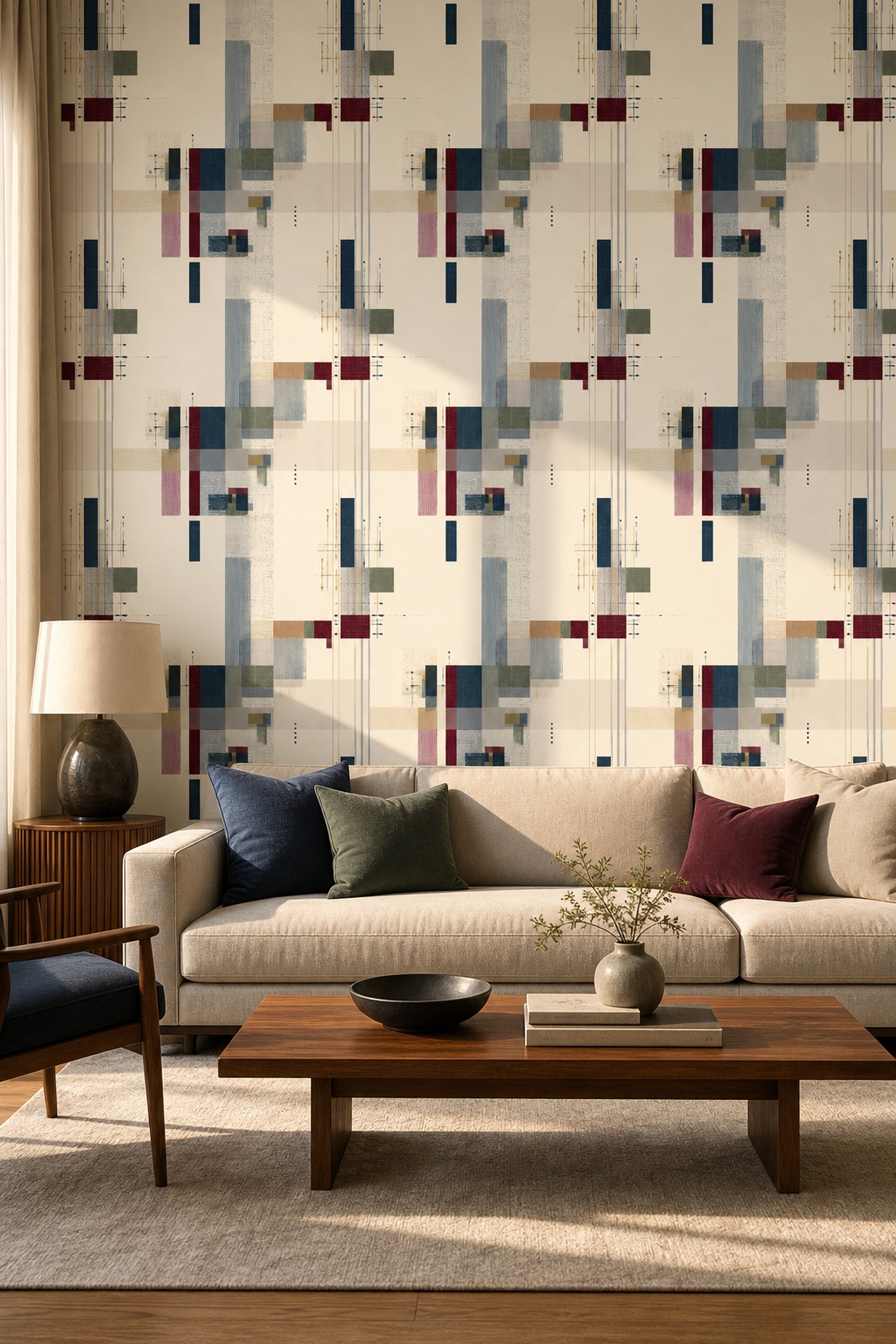 Mid Century Modern Wallpaper Retro Geometric Decorative Mural