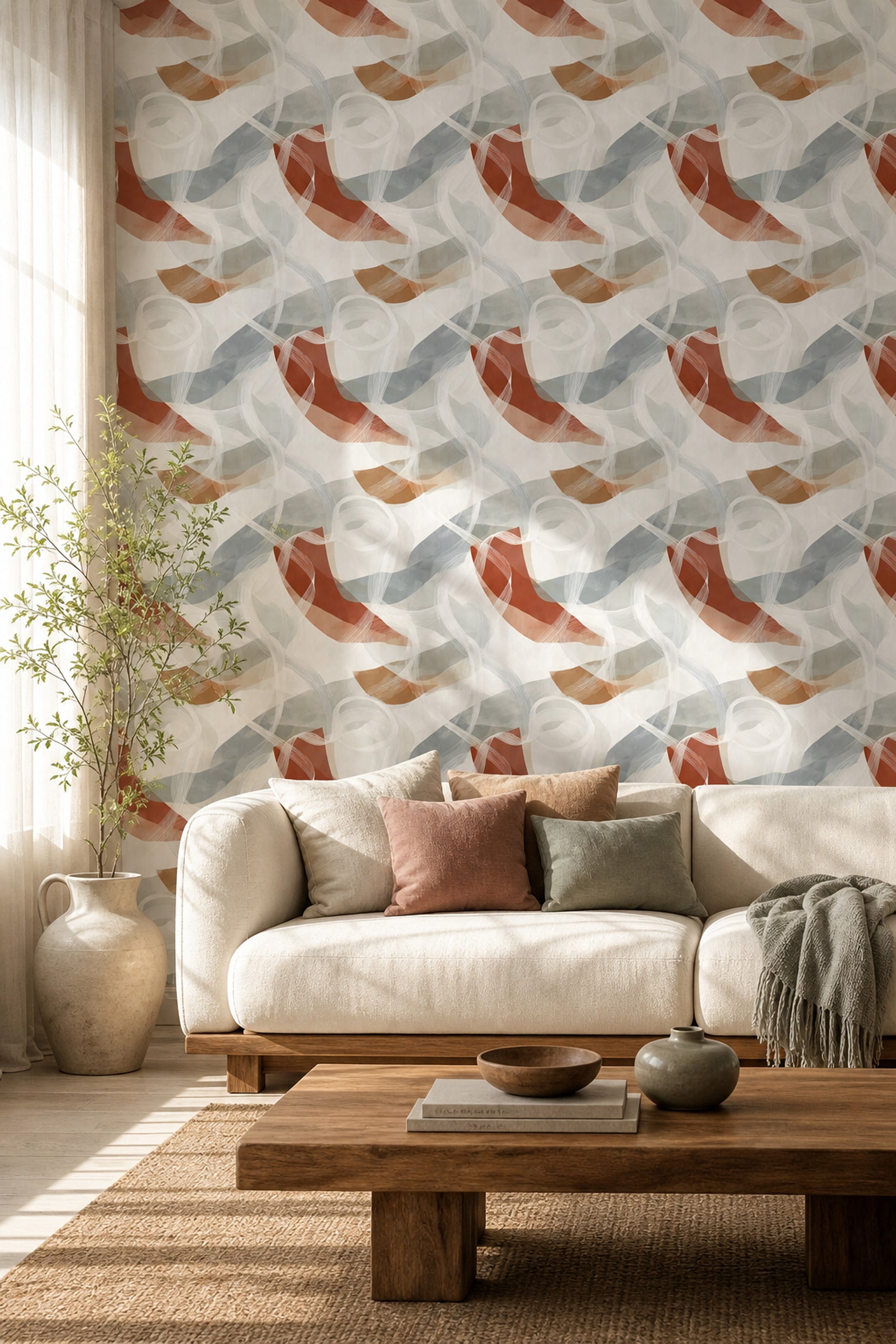 Organic Curves Wallpaper Abstract Removable Modern Wall Double Roll
