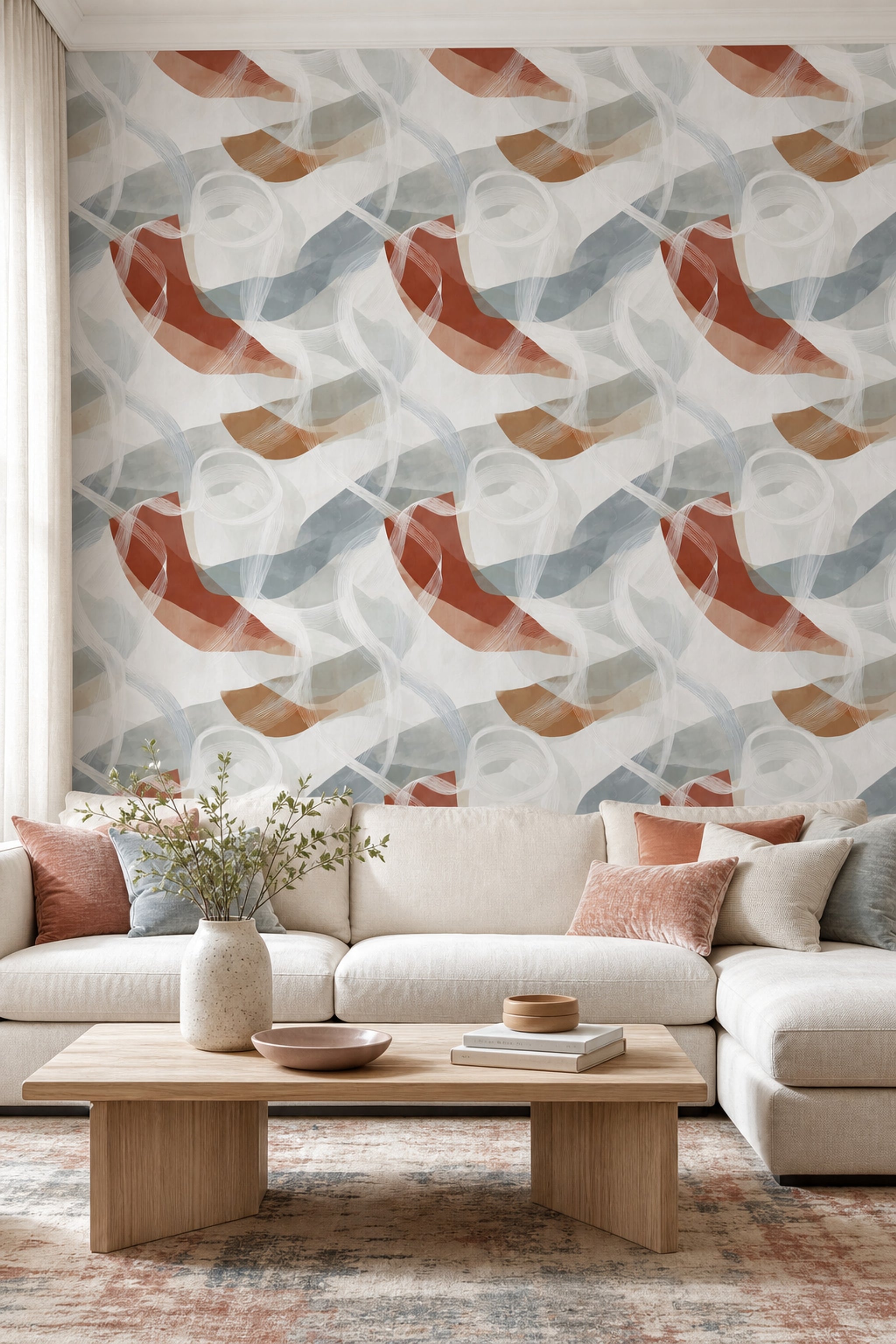 Organic Curves Wallpaper Abstract Removable Modern Wall Double Roll