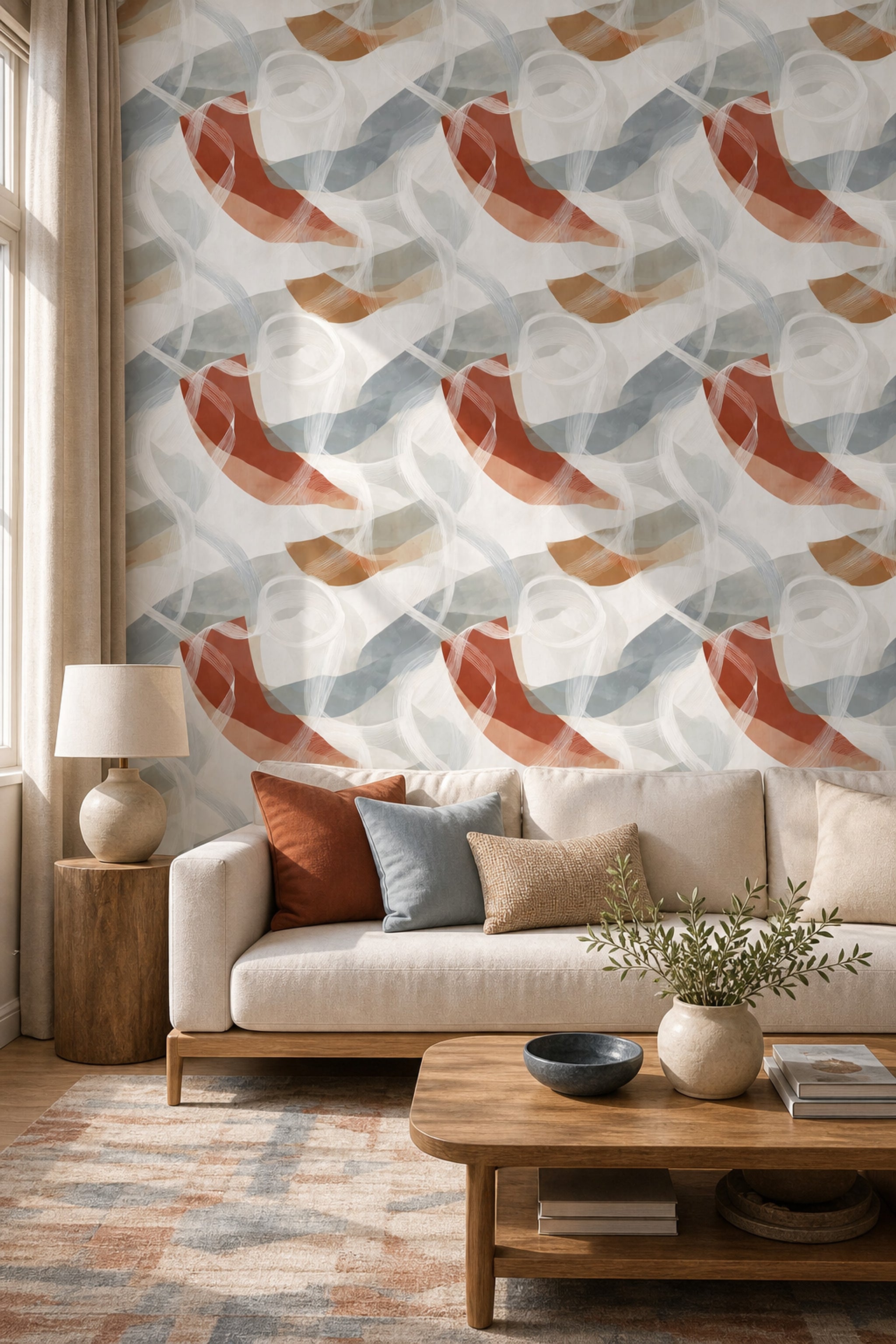 Organic Curves Wallpaper Abstract Removable Modern Wall Double Roll