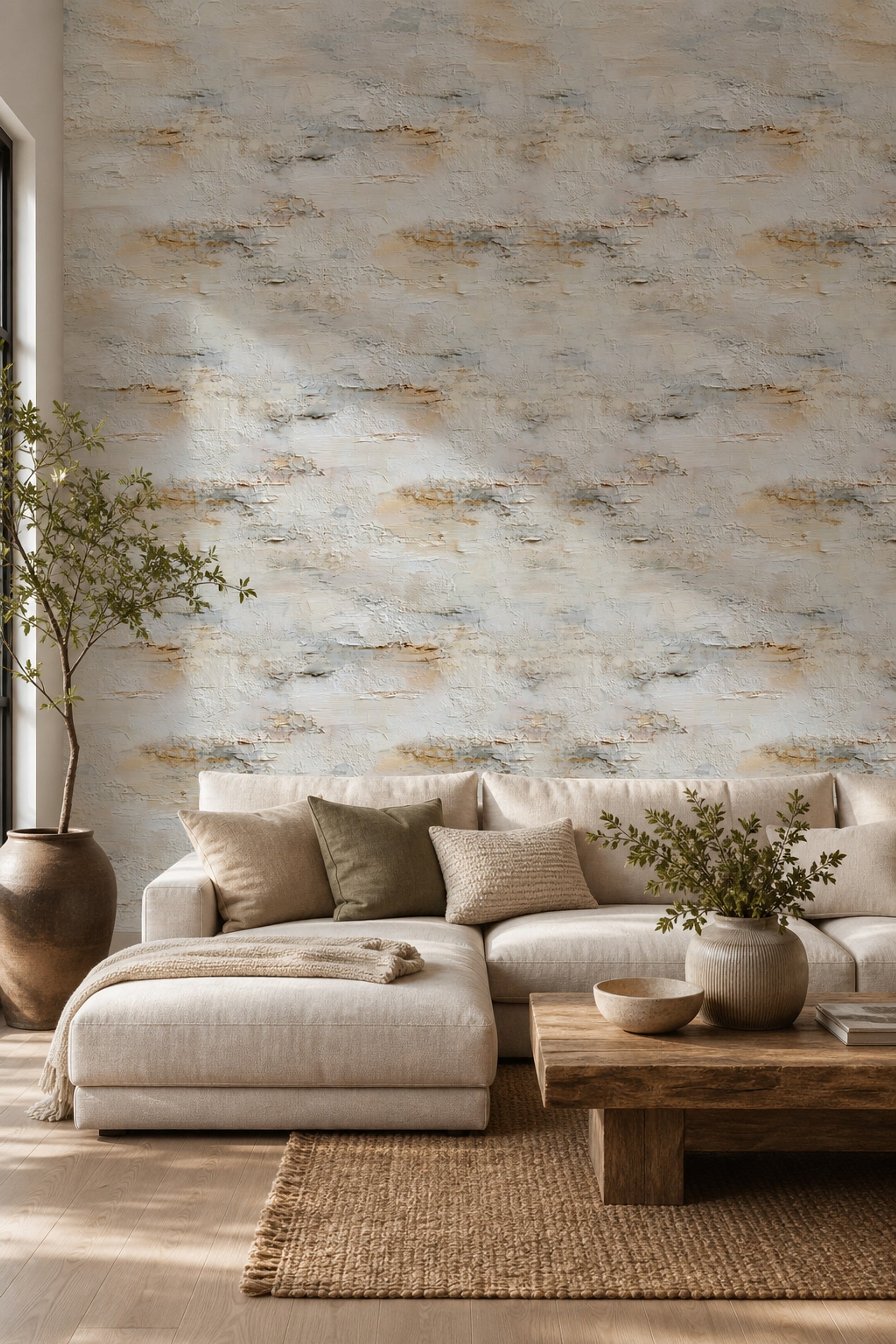 Abstract Plaster Texture Wallpaper Stucco Wall Neutral Ombre Removable Wall Decor