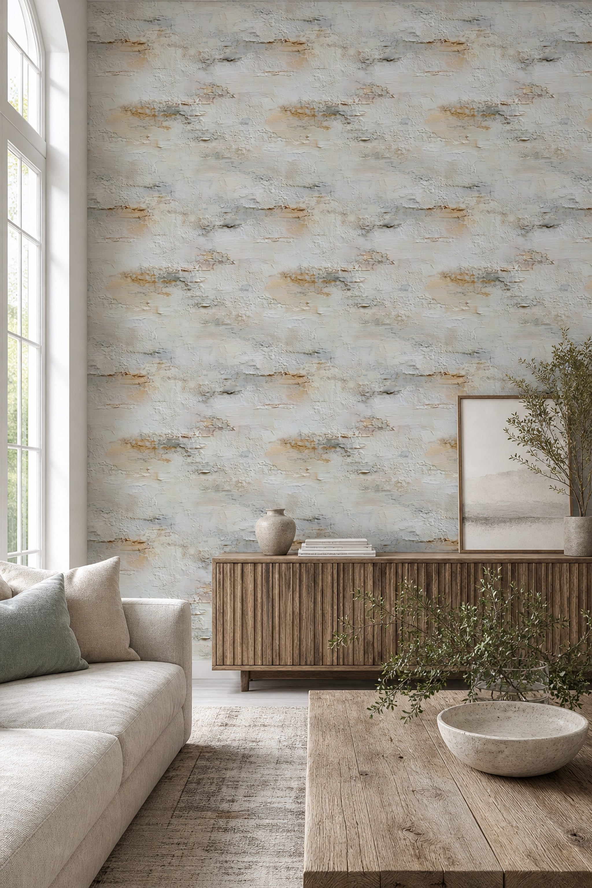 Abstract Plaster Texture Wallpaper Stucco Wall Neutral Ombre Removable Wall Decor