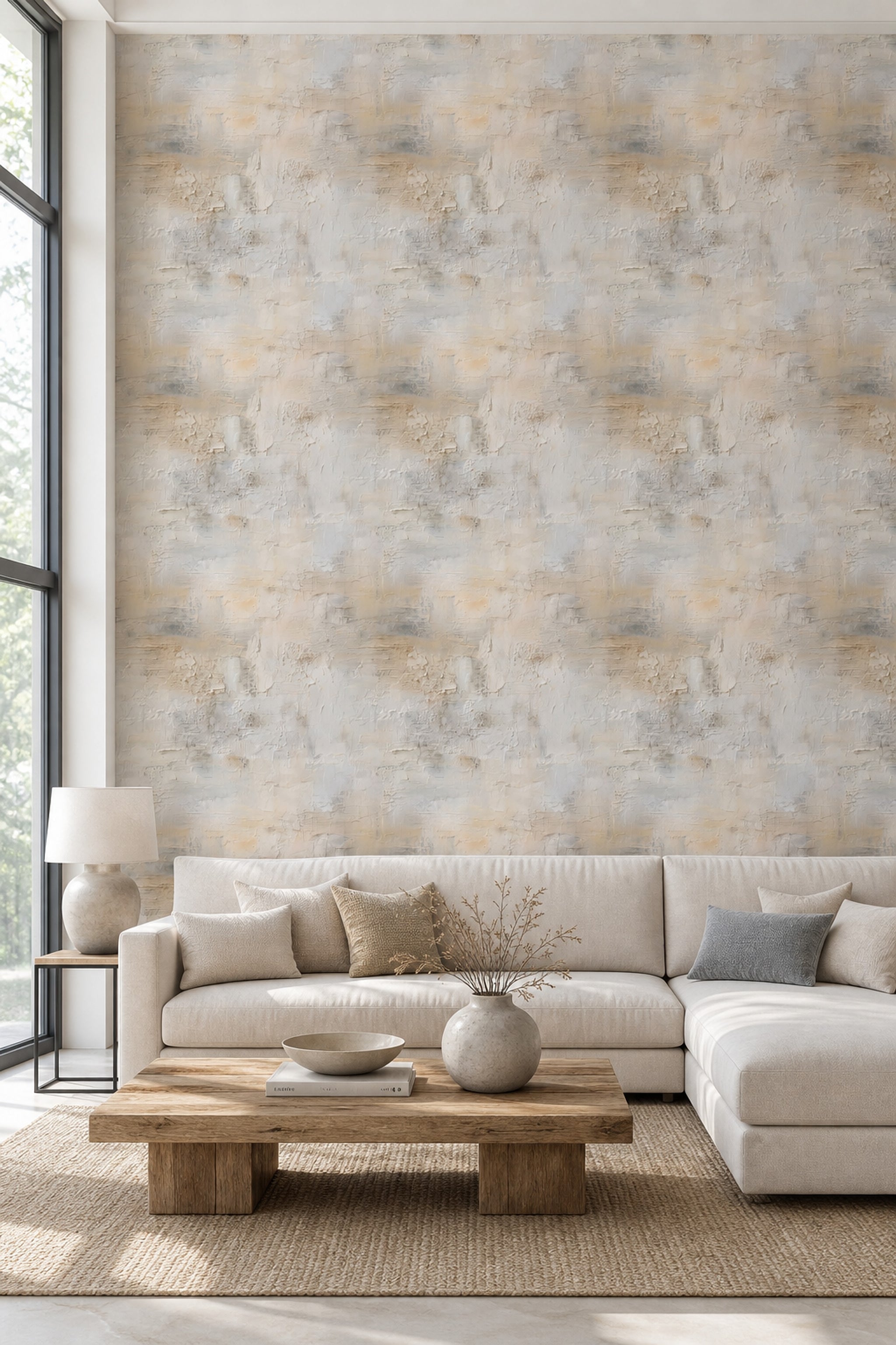 Abstract Plaster Texture Wallpaper Stucco Wall Neutral Beige Decorative Mural