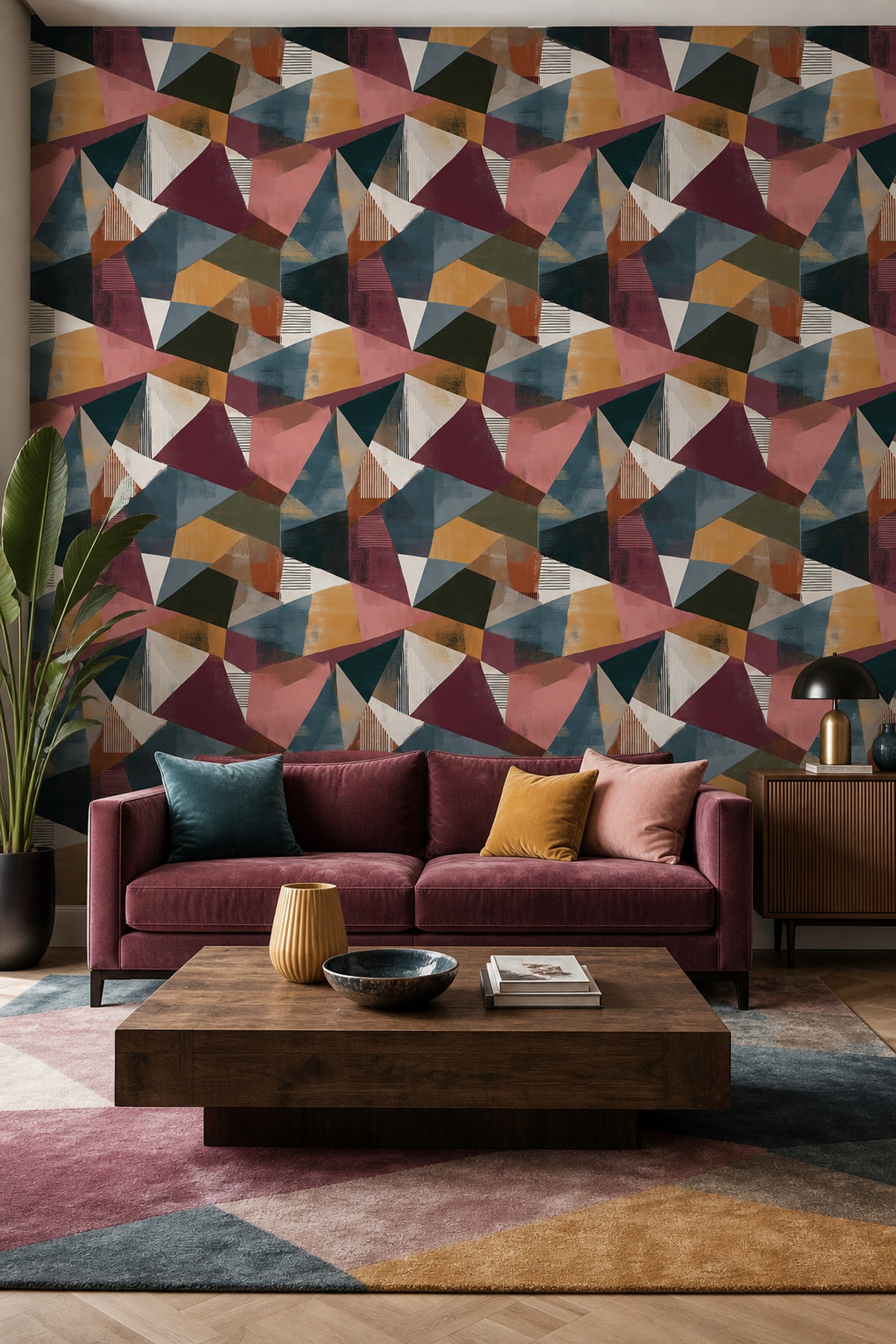 Mid-Century Modern Wallpaper Geometric Removable Wall Decor