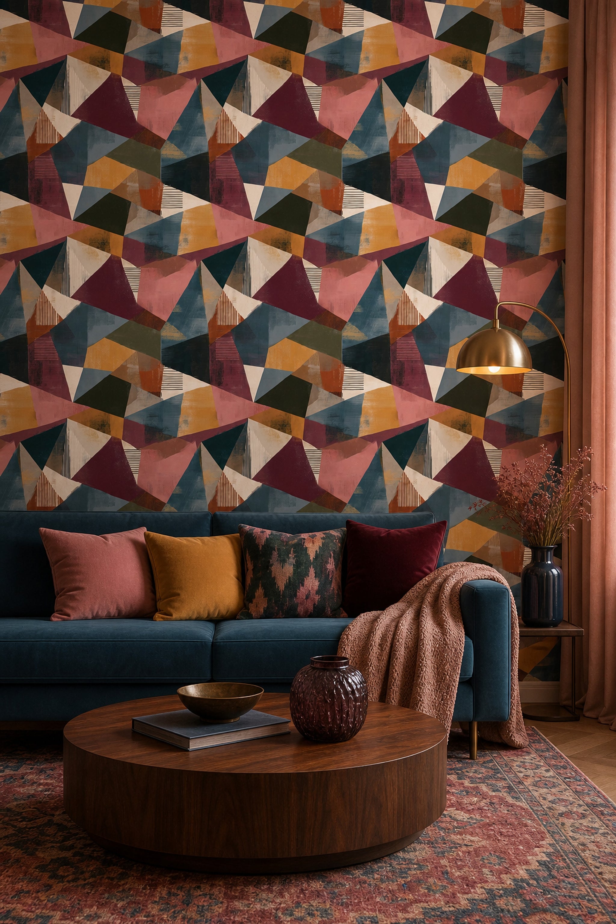 Mid-Century Modern Wallpaper Geometric Removable Wall Decor