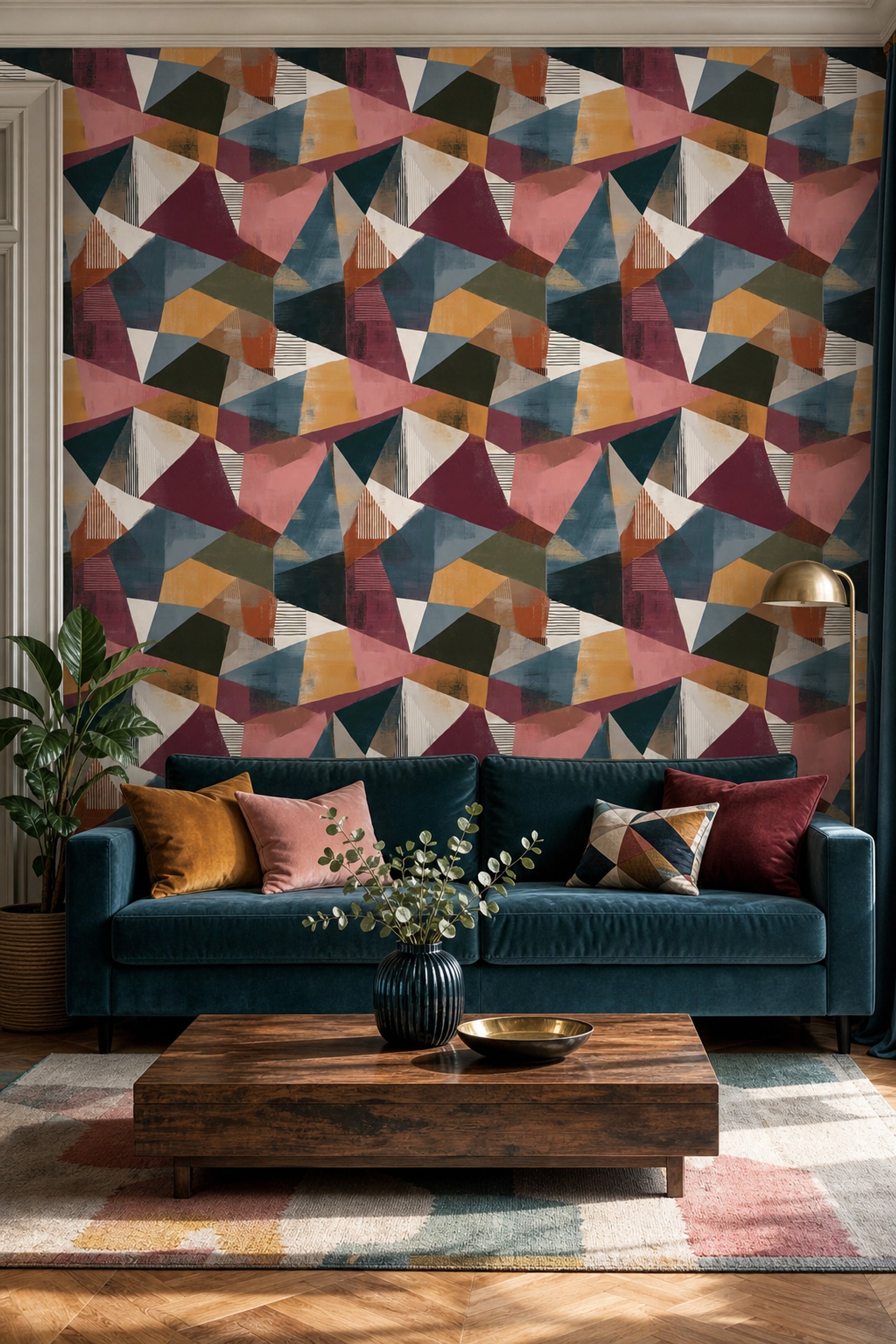 Mid-Century Modern Wallpaper Geometric Removable Wall Decor