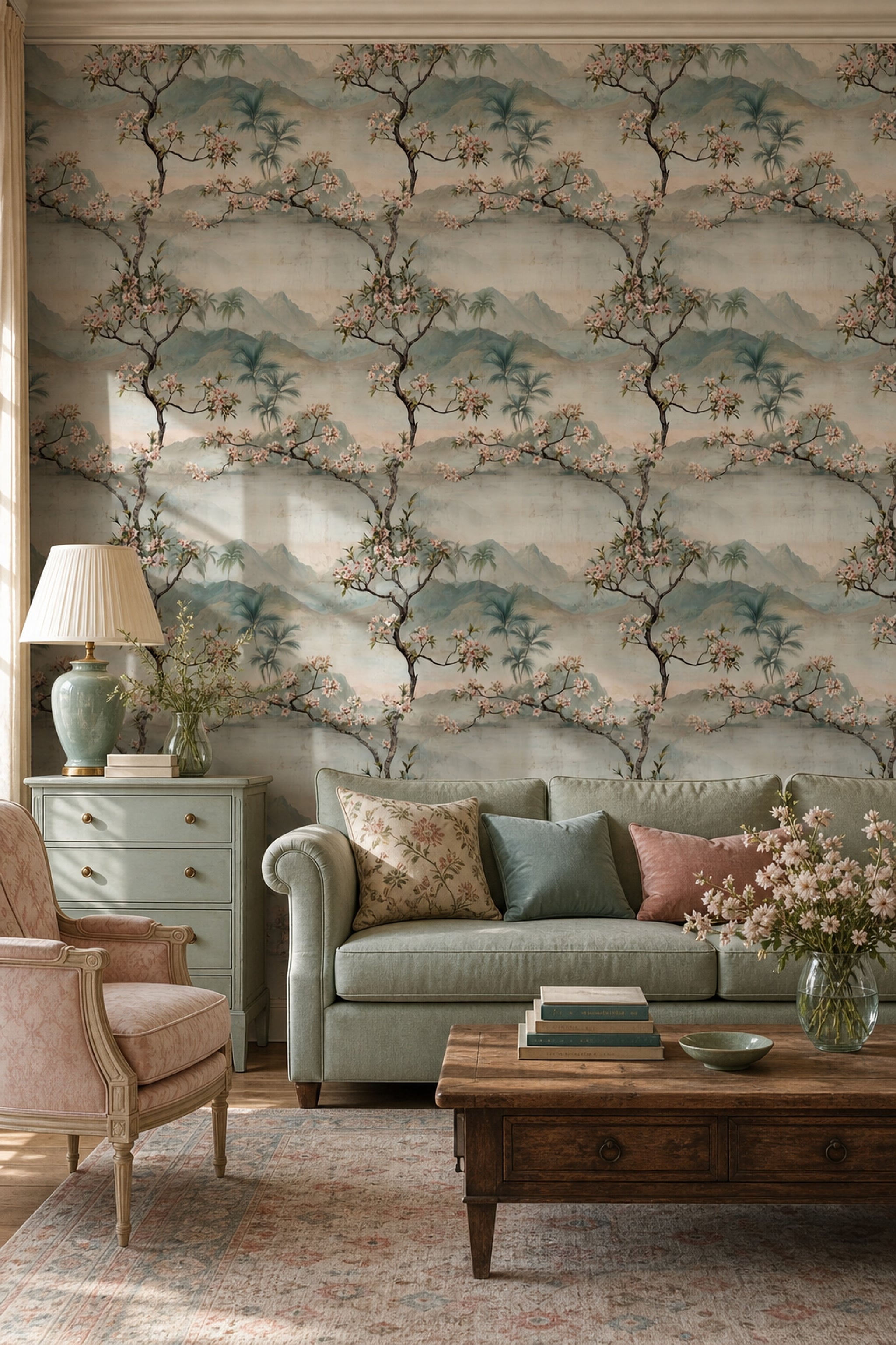 Landscape Mural Wallpaper Floral Branches Cherry Blossom Decorative Mural