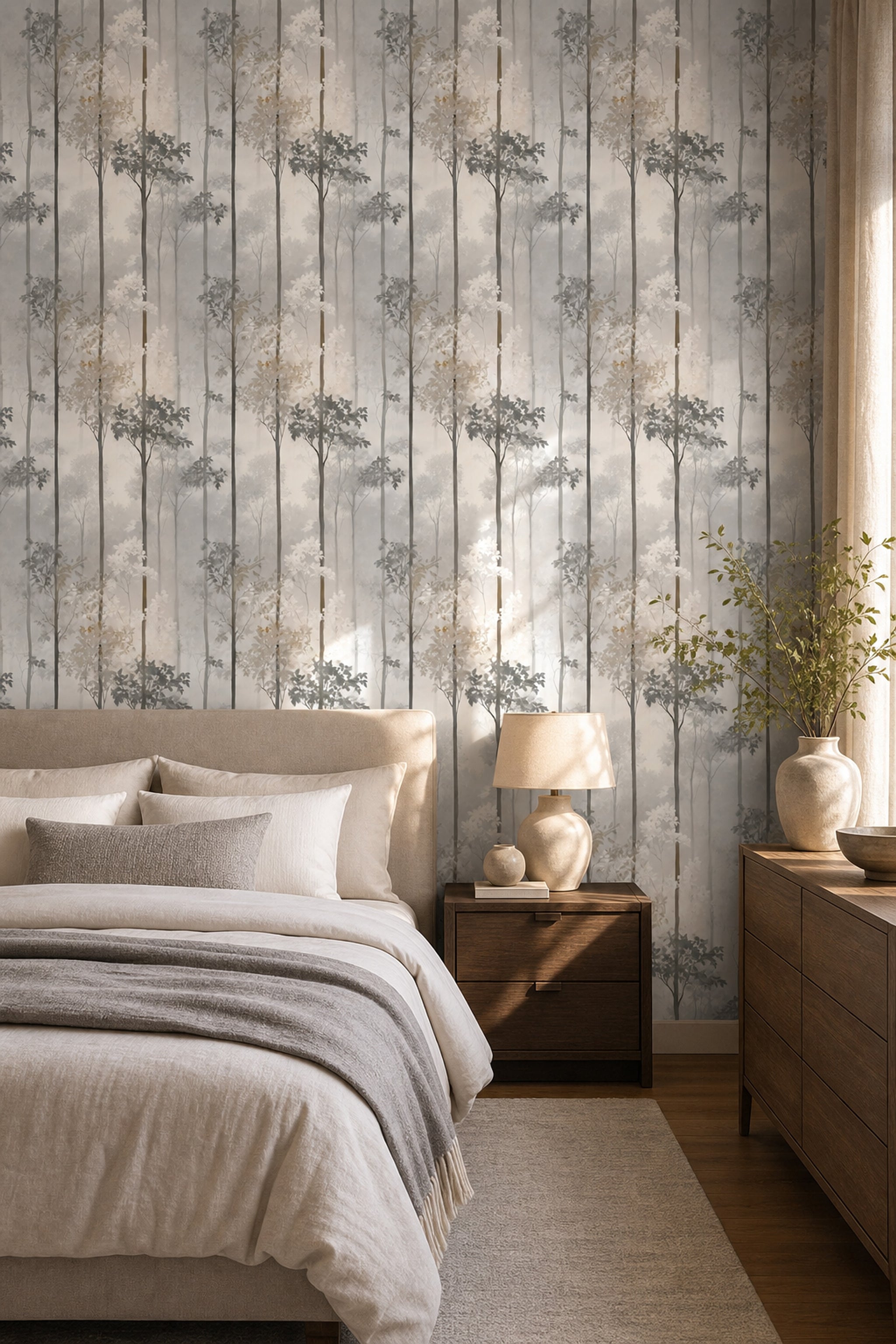 Misty Forest Wallpaper Foggy Woodland Nature Decorative Mural