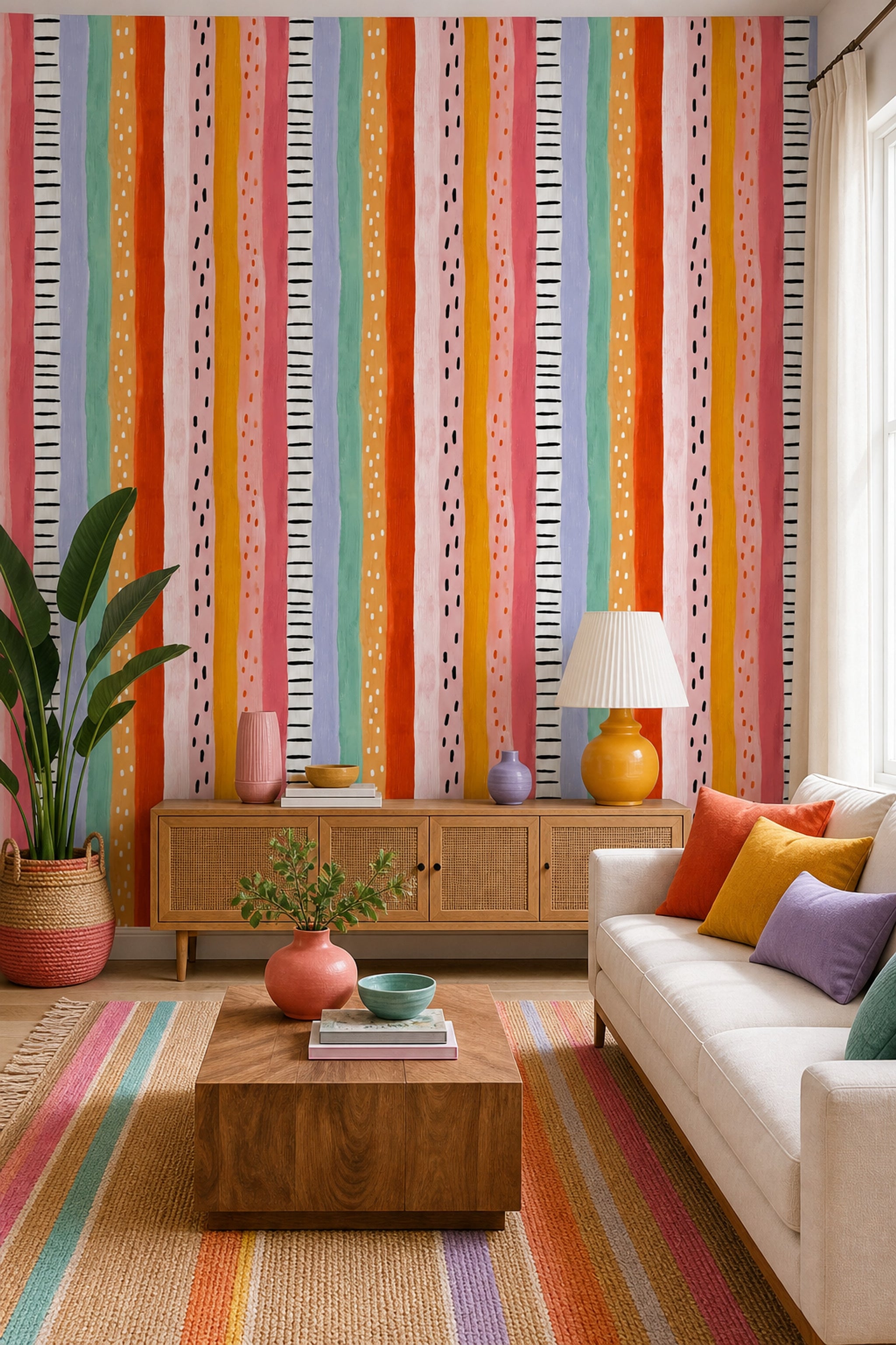 Vertical Stripes Wallpaper Hand Painted Removable Abstract Wall Double Roll