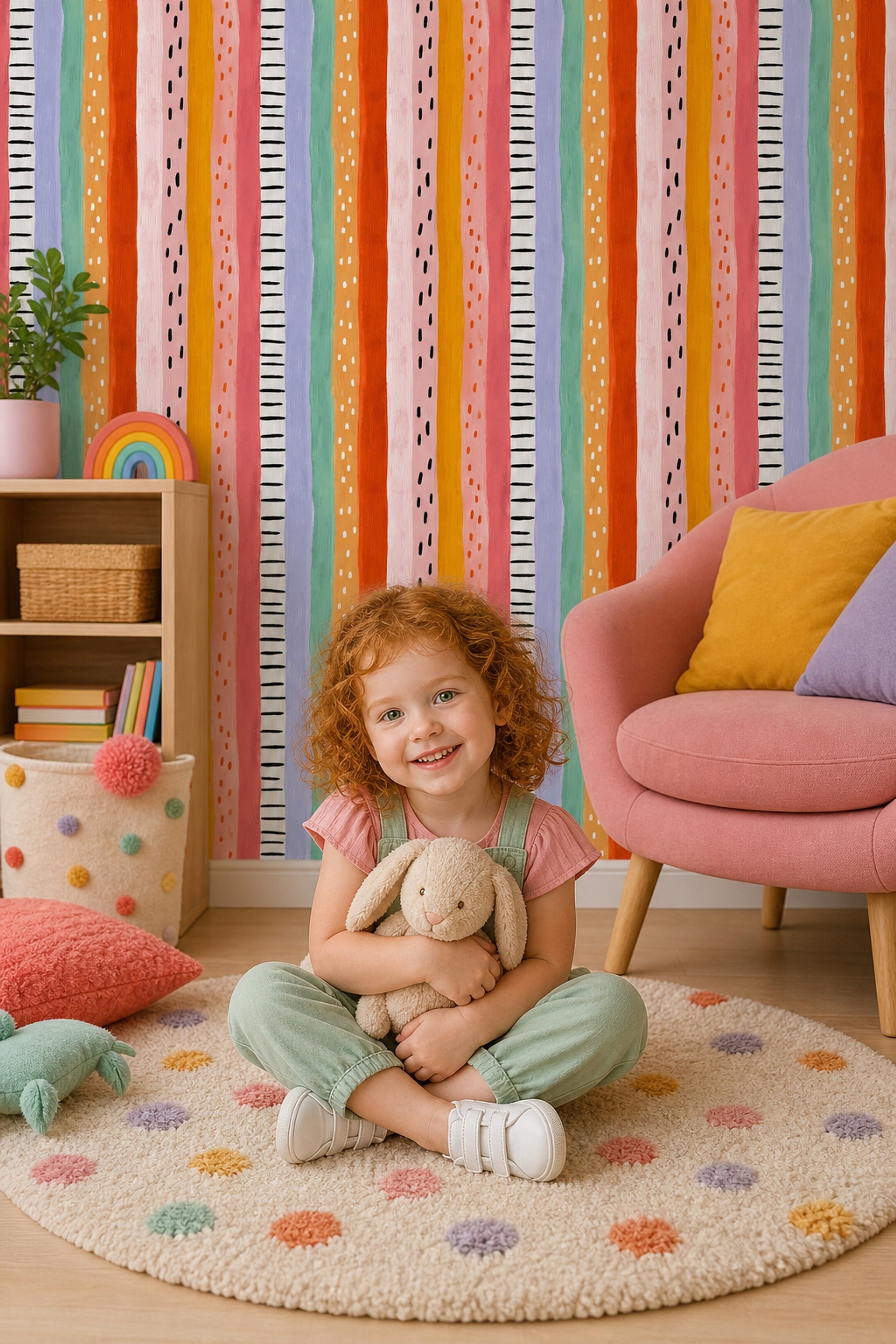 Vertical Stripes Wallpaper Hand Painted Removable Abstract Wall Double Roll