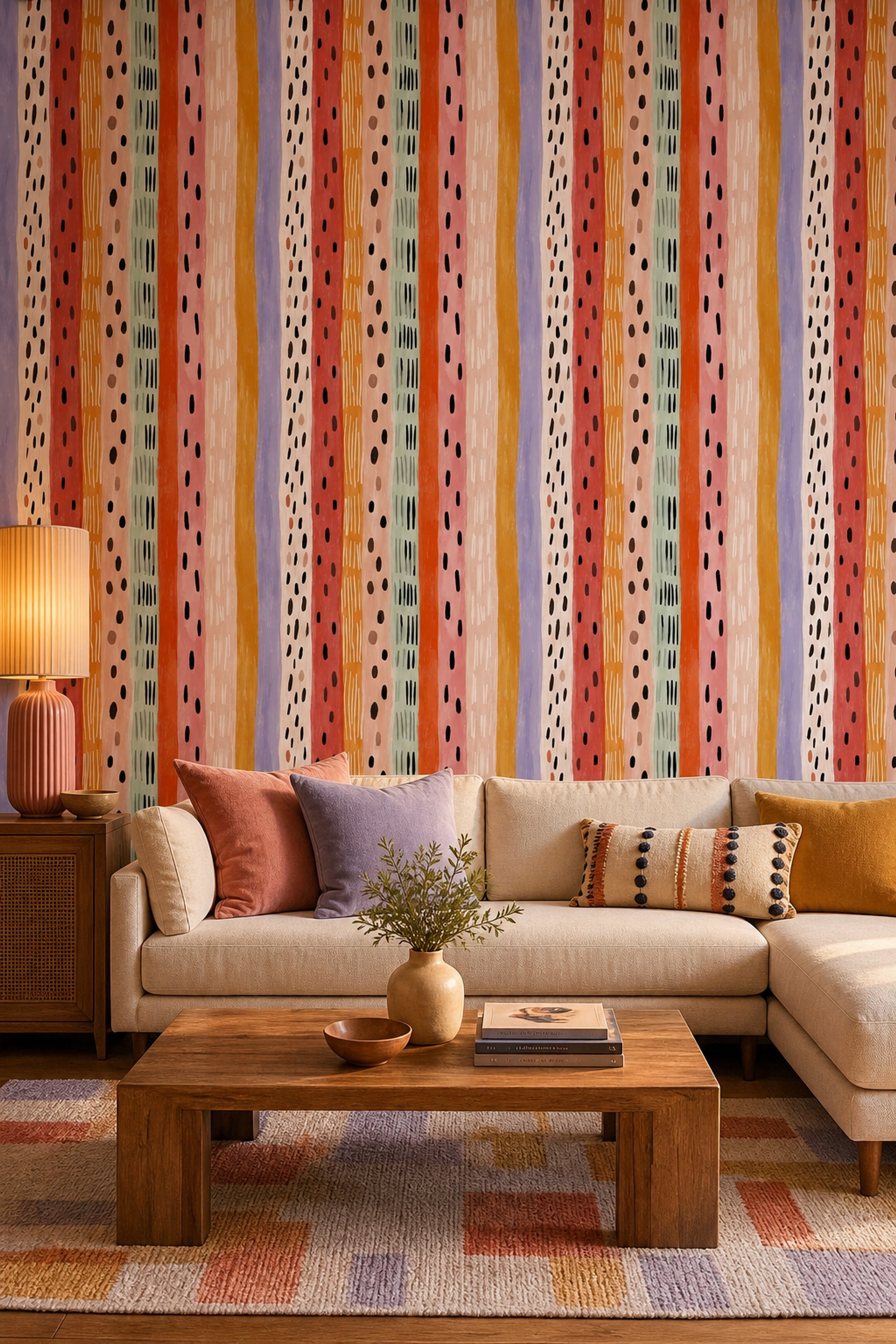 Vertical Stripes Wallpaper Painterly Brushstrokes Color Block Removable Wall Decor