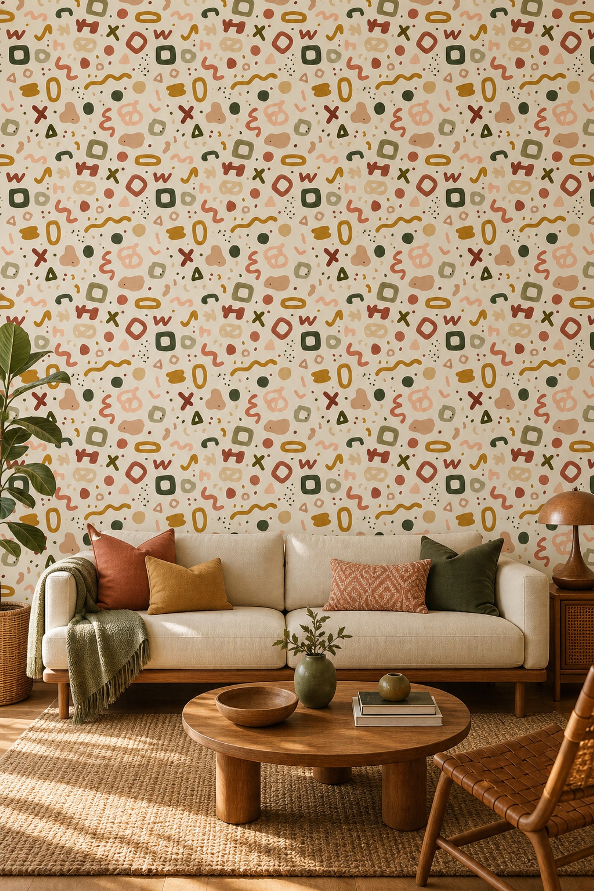 Abstract Wallpaper Geometric Shapes Earth Tones Decorative Mural