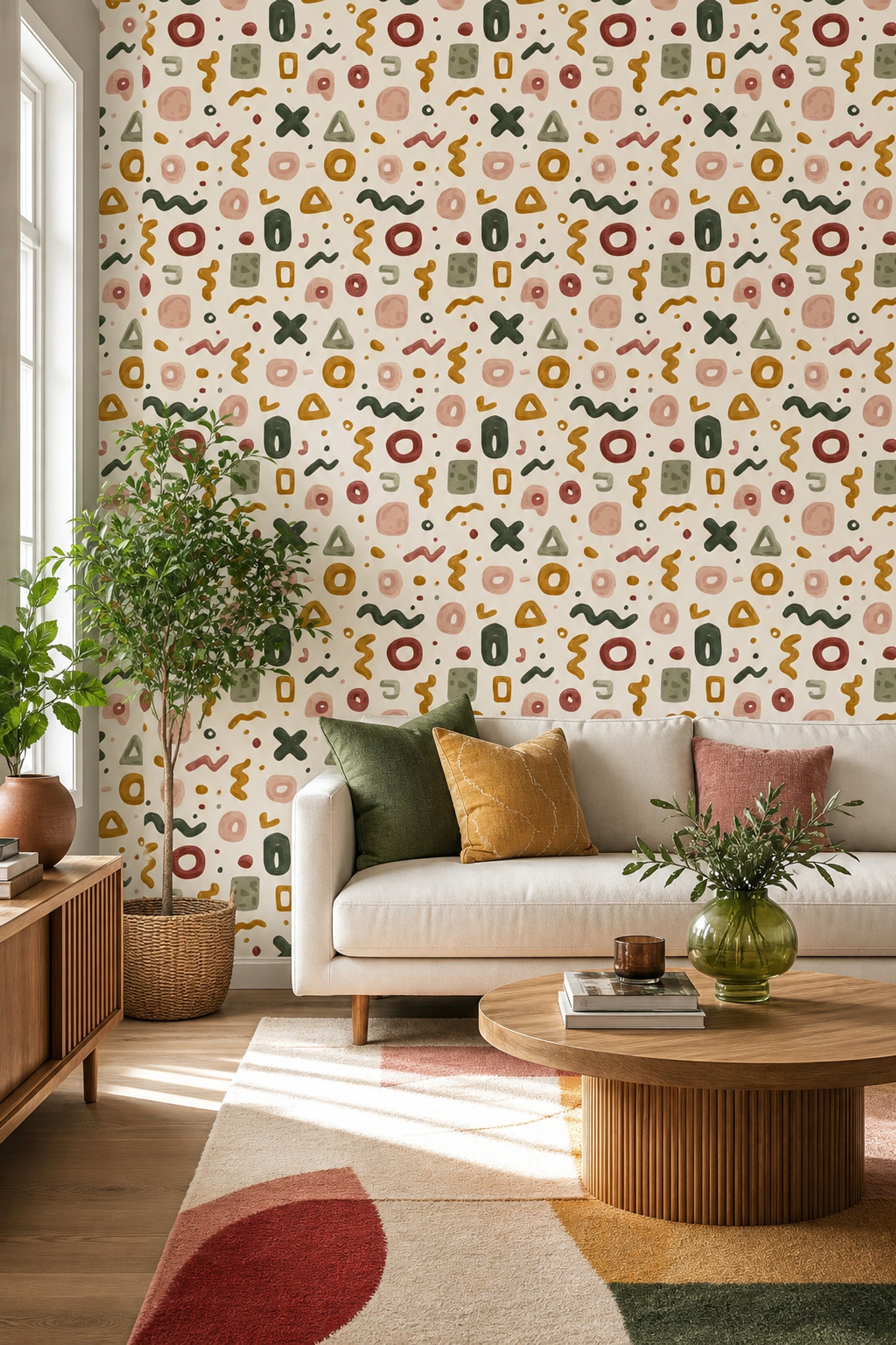 Abstract Wallpaper Geometric Shapes Removable Earth Tones Wall Double Roll