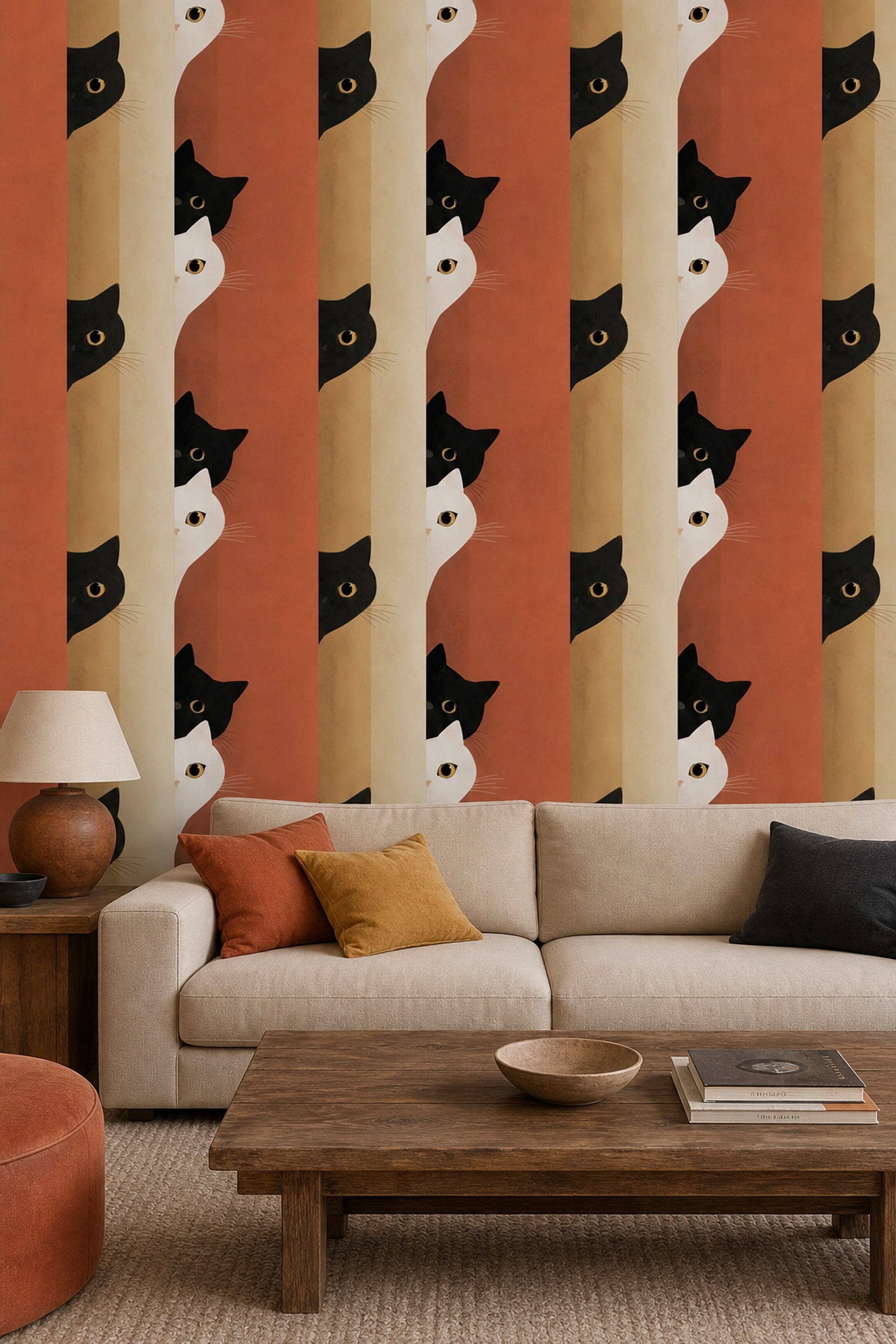 Cats Wallpaper Minimalist Illustration Removable Geometric Blocks Wall Double Roll