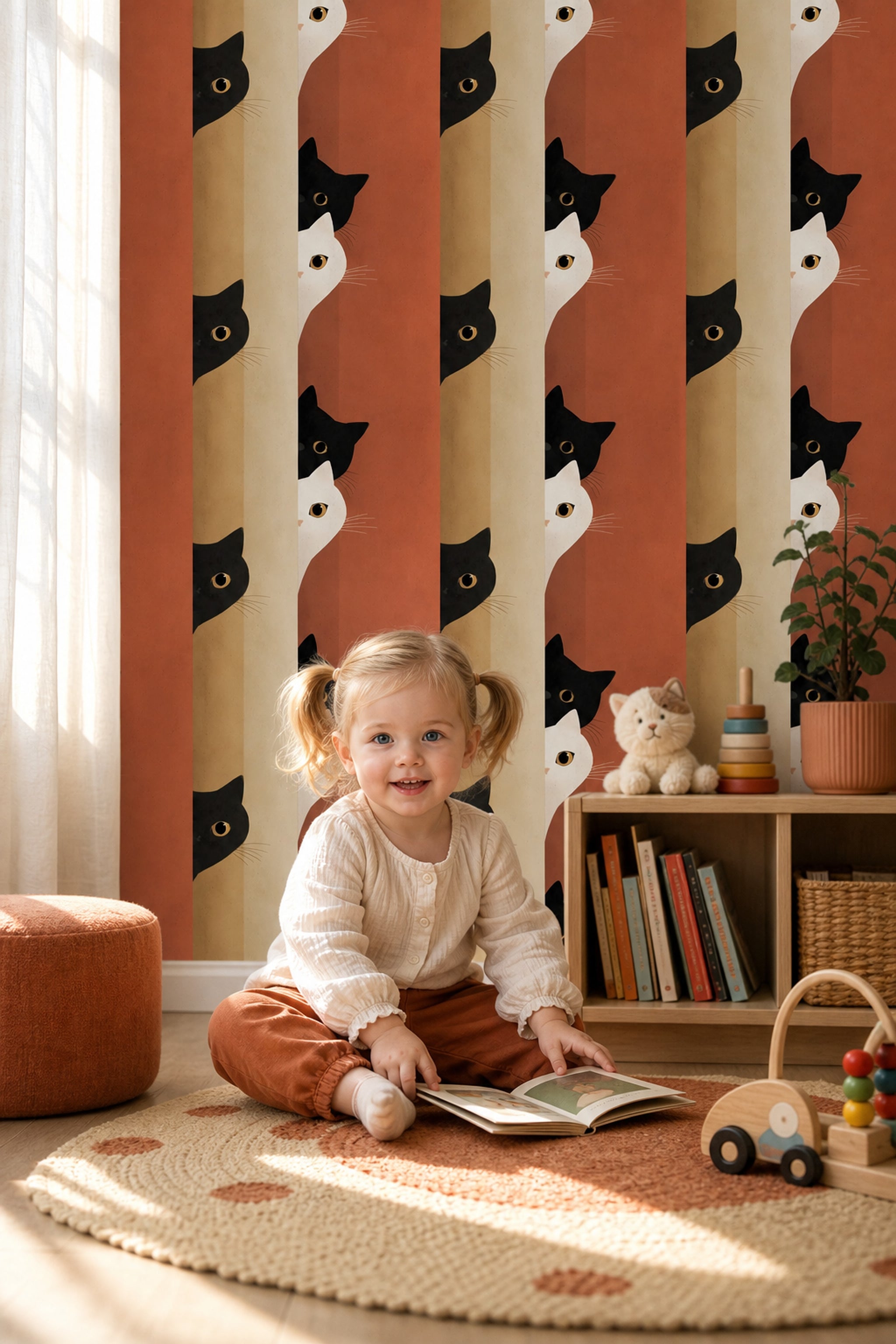 Cats Wallpaper Minimalist Illustration Removable Geometric Blocks Wall Double Roll