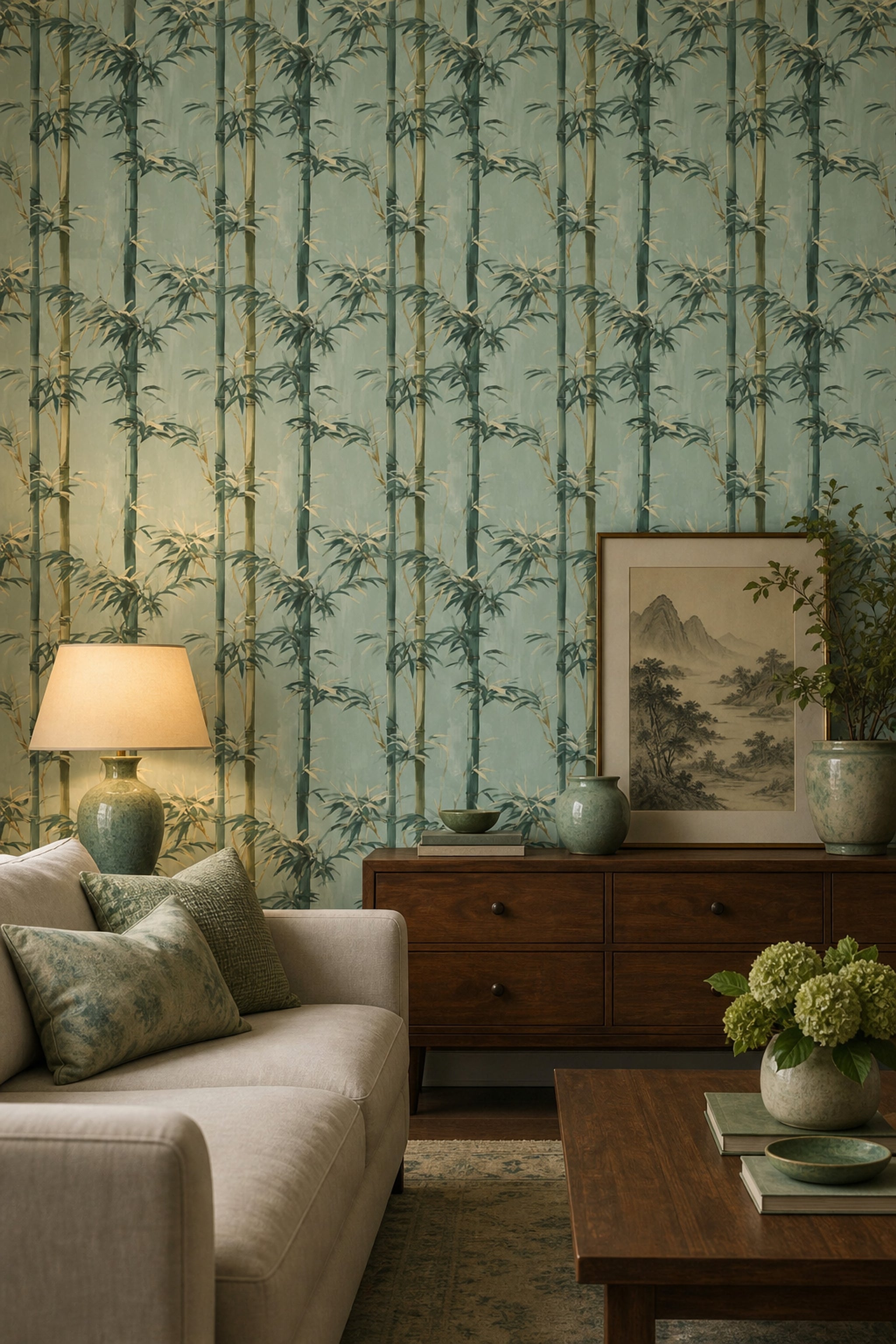 Watercolor Texture Wallpaper Muted Green Removable Wall Double Roll