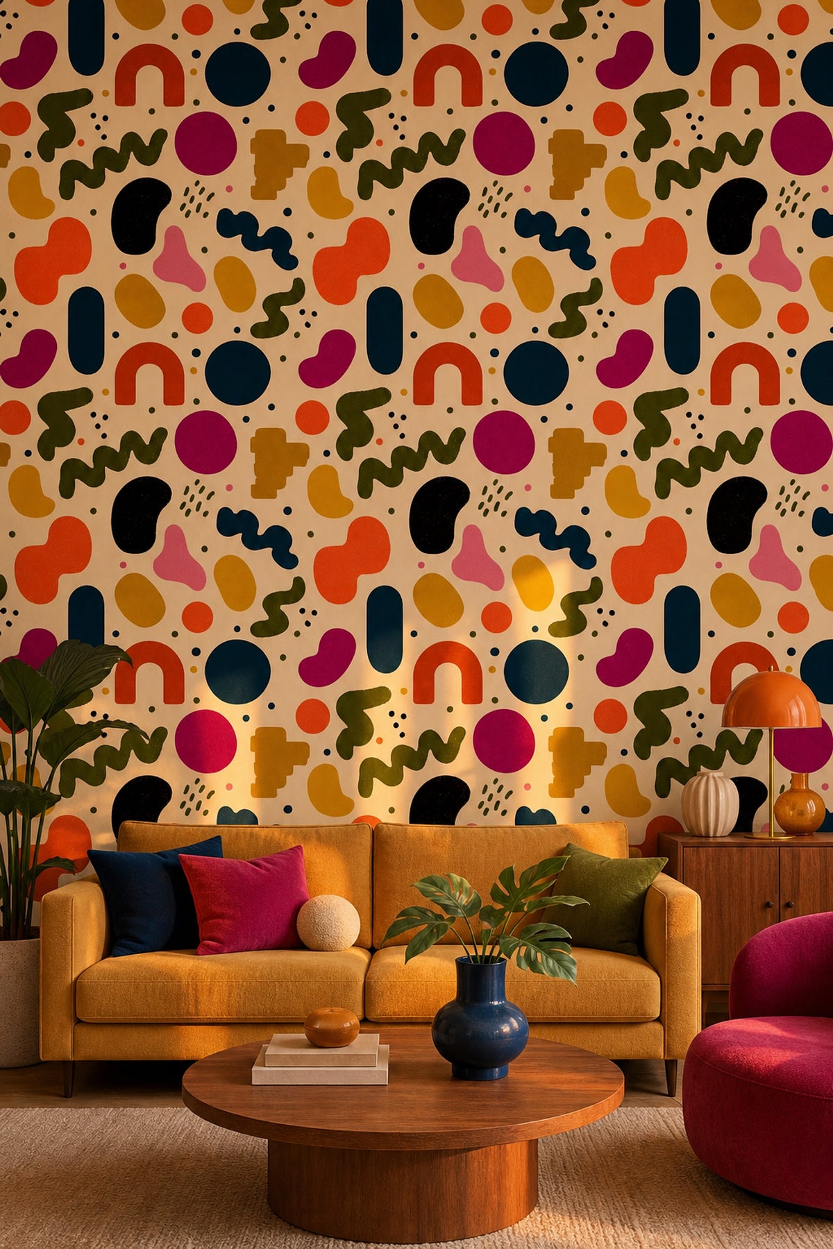 Mid Century Modern Wallpaper Retro Abstract Removable Wall Decor