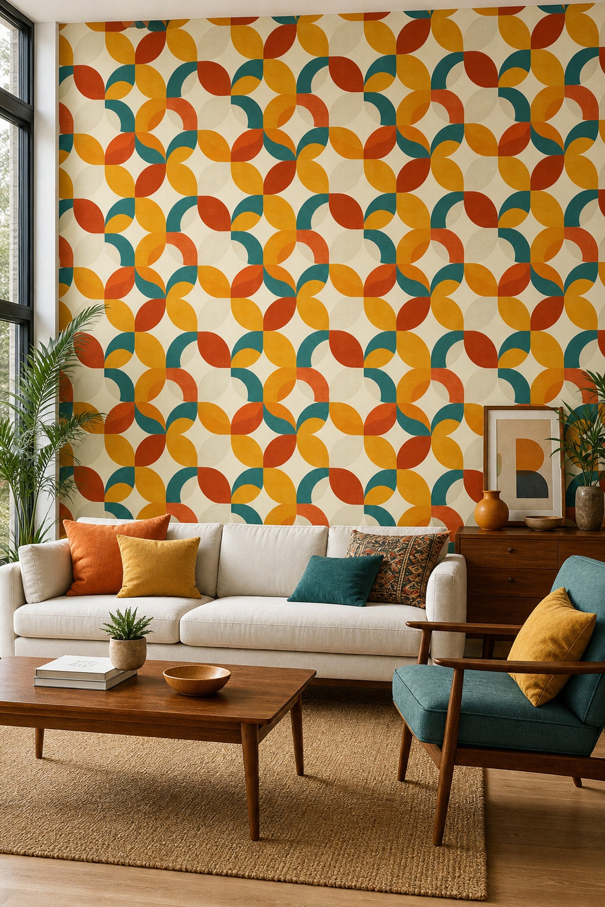 Mid Century Modern Wallpaper Retro Geometric Decorative Mural