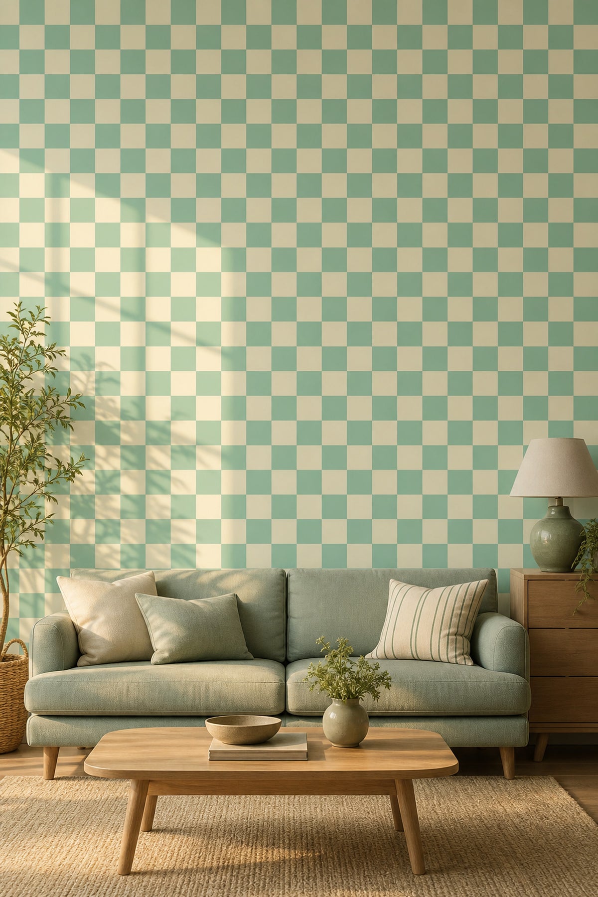 Checkerboard Wallpaper Geometric Mint Green Decorative Mural