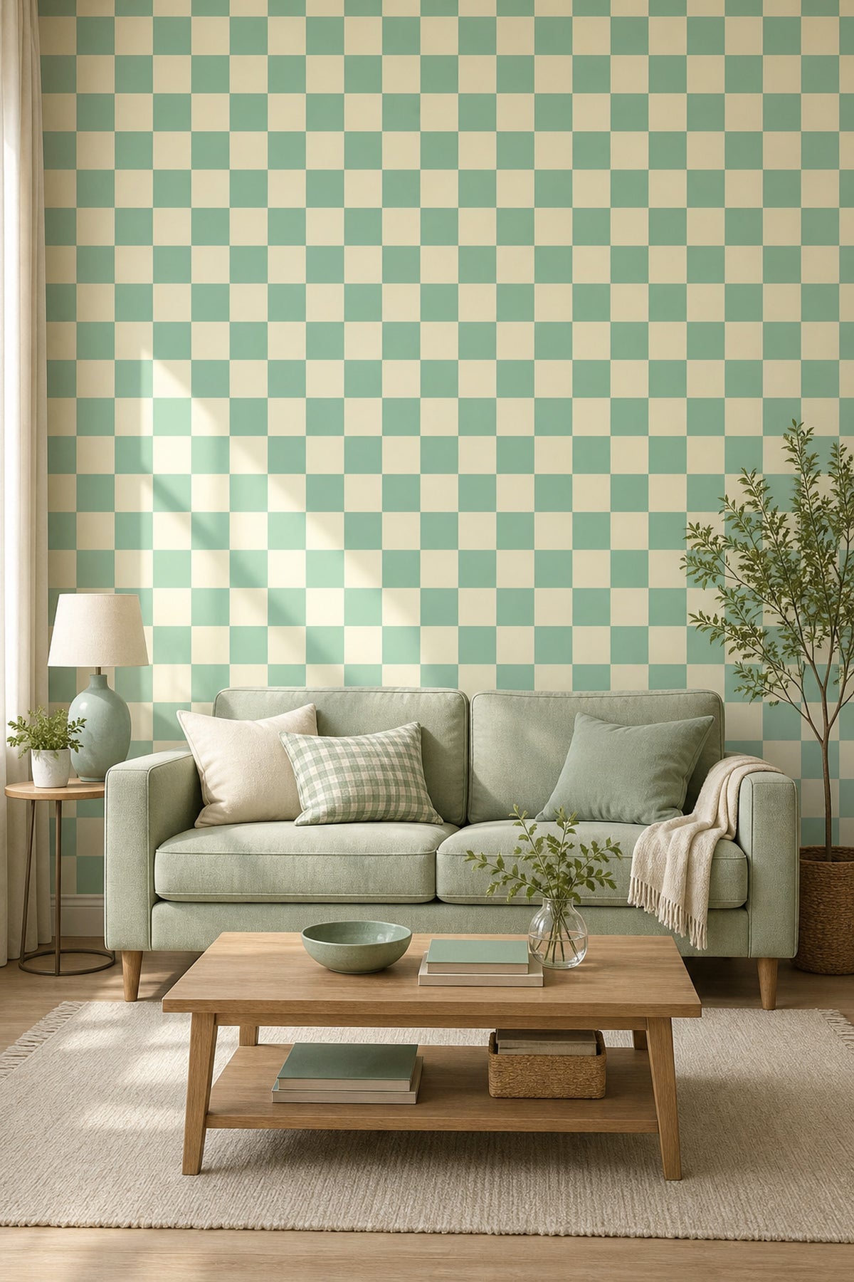 Checkerboard Wallpaper Geometric Mint Green Decorative Mural
