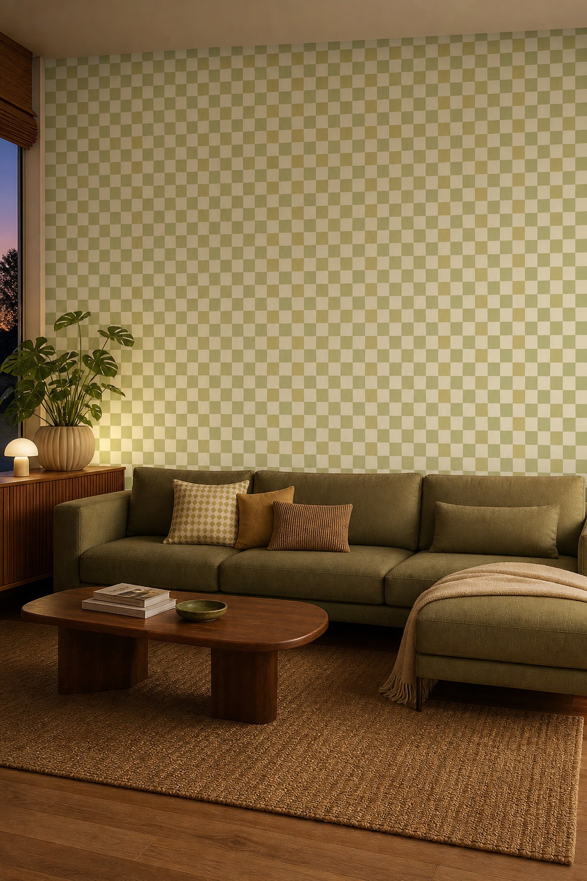 Checkered Wallpaper Gingham Inspired Removable Sage Green Wall Double Roll