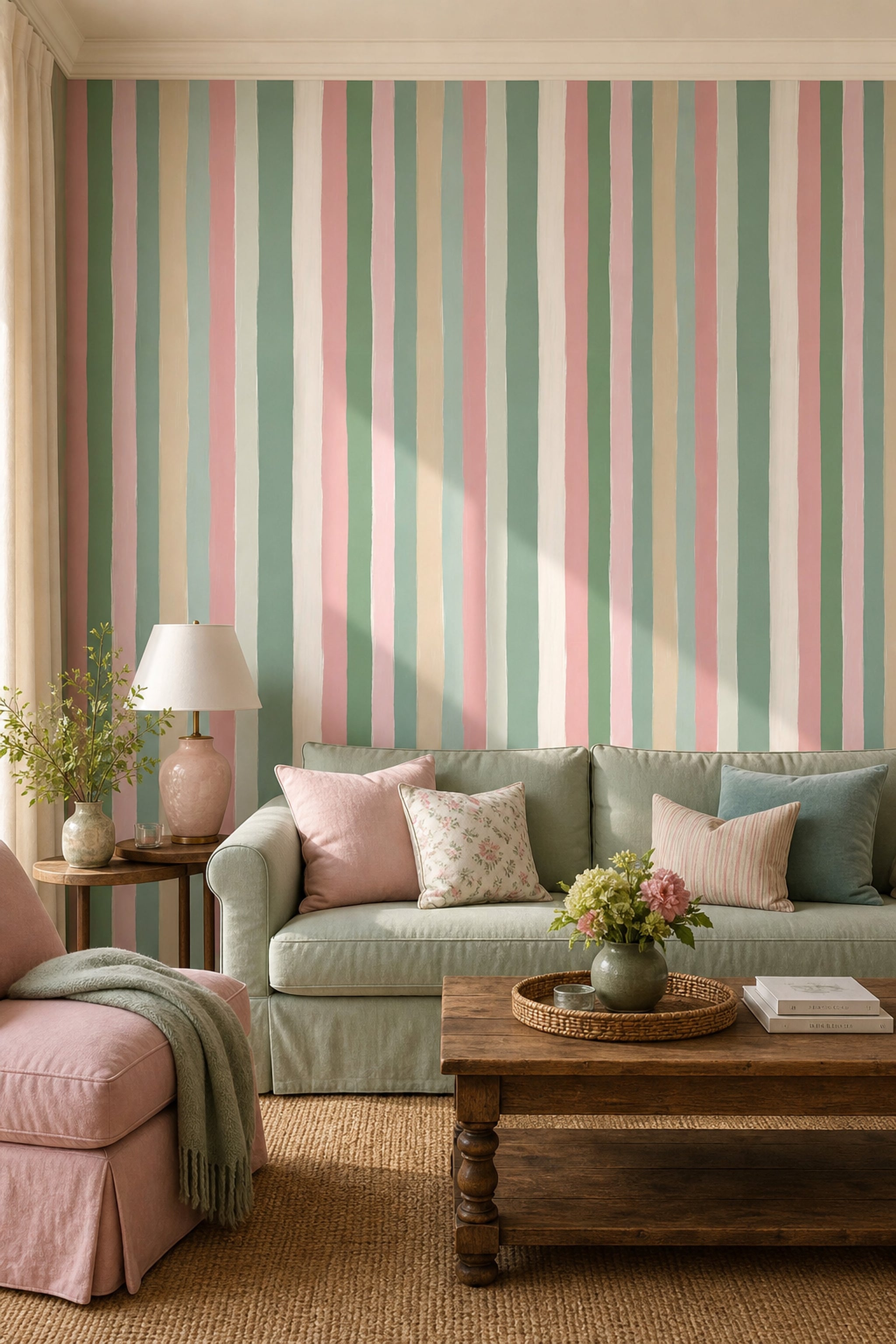 Abstract Stripes Wallpaper Vertical Brushstrokes Pastel Palette Removable Wall Decor