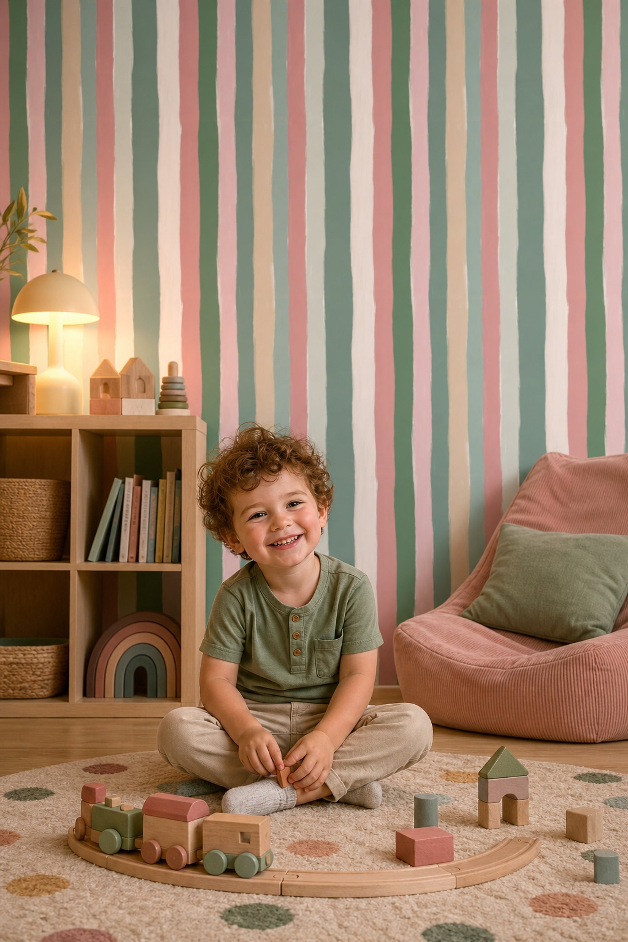 Abstract Stripes Wallpaper Vertical Brushstrokes Pastel Palette Removable Wall Decor
