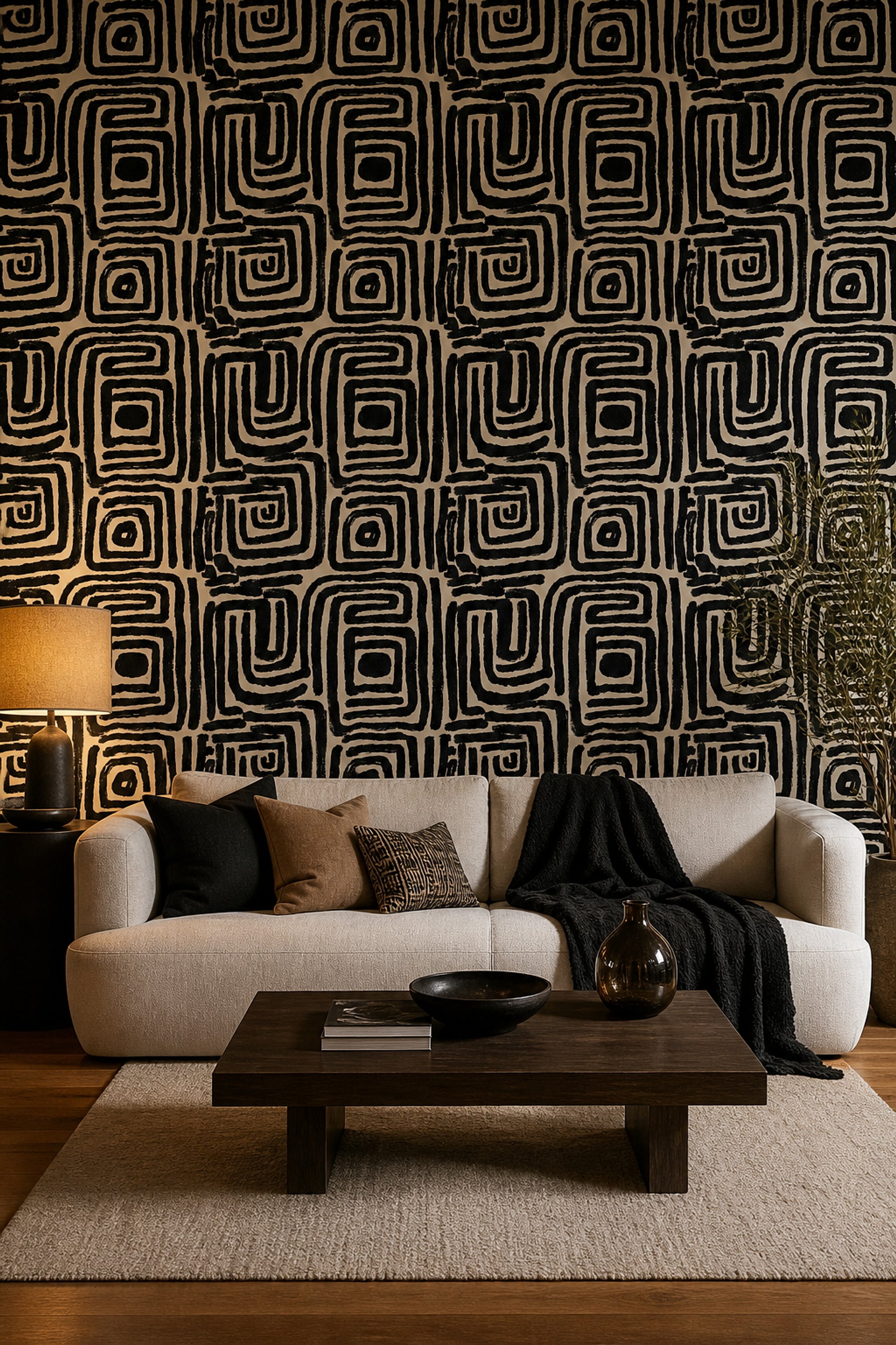 Abstract Geometric Wallpaper Maze Pattern Removable Bold Brushstroke Wall Double Roll