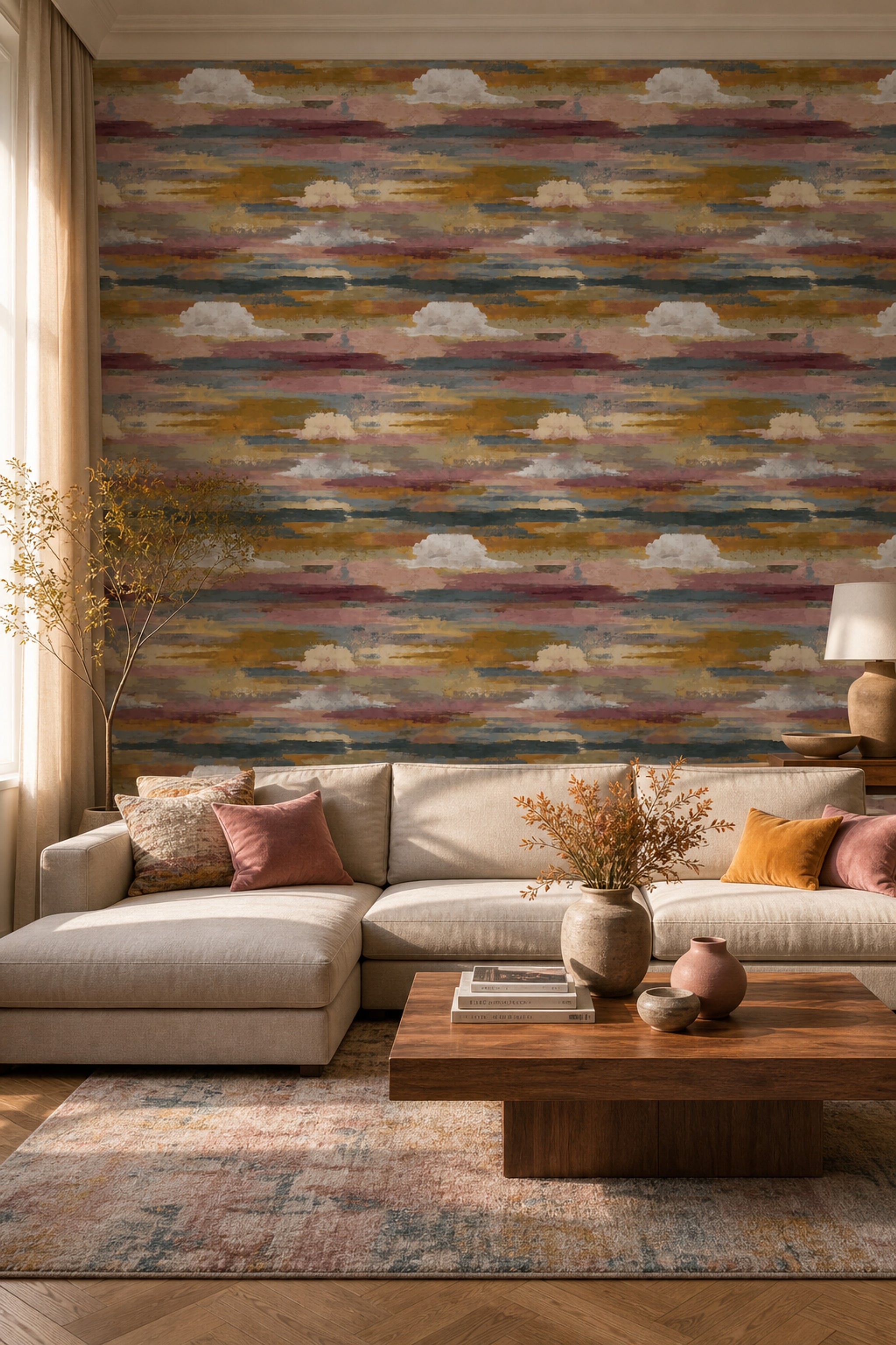 Abstract Wallpaper Horizontal Brushstrokes Removable Textured Paint Wall Double Roll