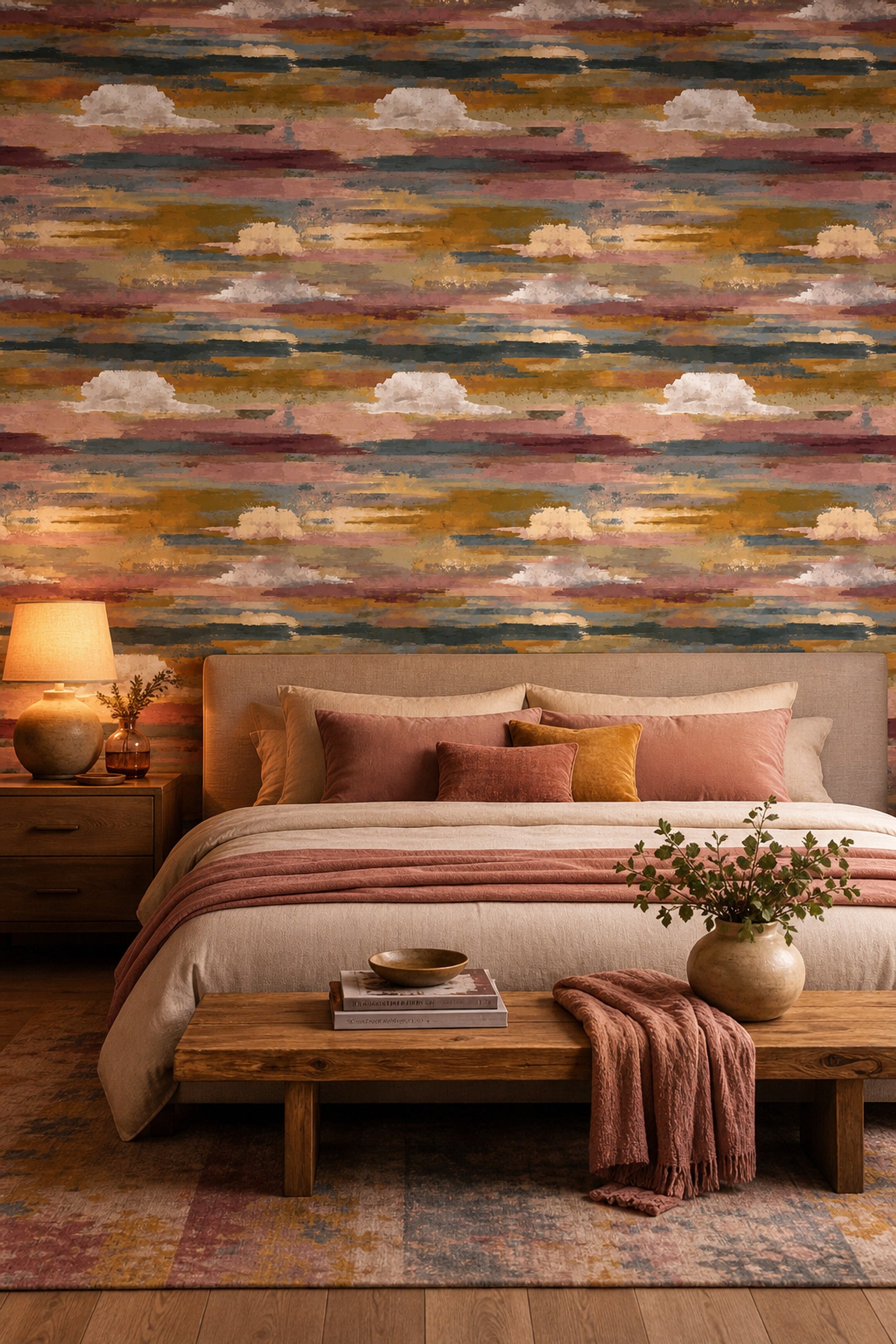 Abstract Wallpaper Horizontal Brushstrokes Removable Textured Paint Wall Double Roll