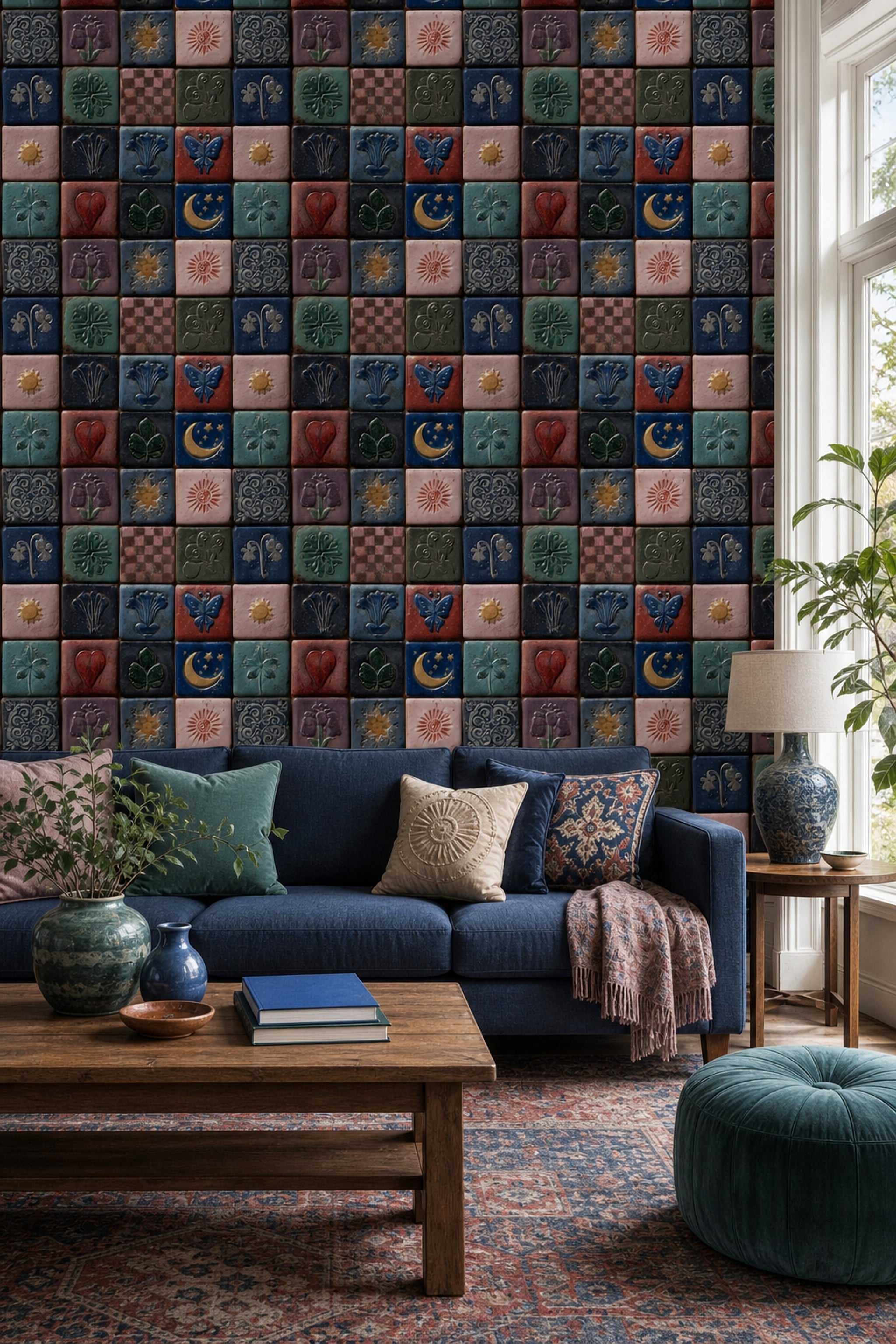 With Stars Wallpaper Celestial Removable Vintage Tile Wall Double Roll