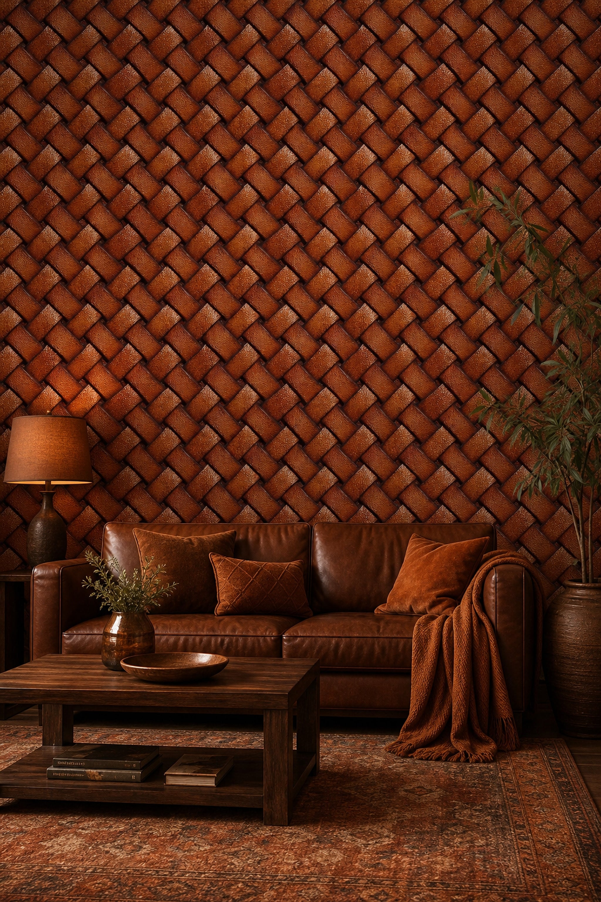 Woven Leather Wallpaper Basket Weave Removable Geometric Pattern Wall Double Roll