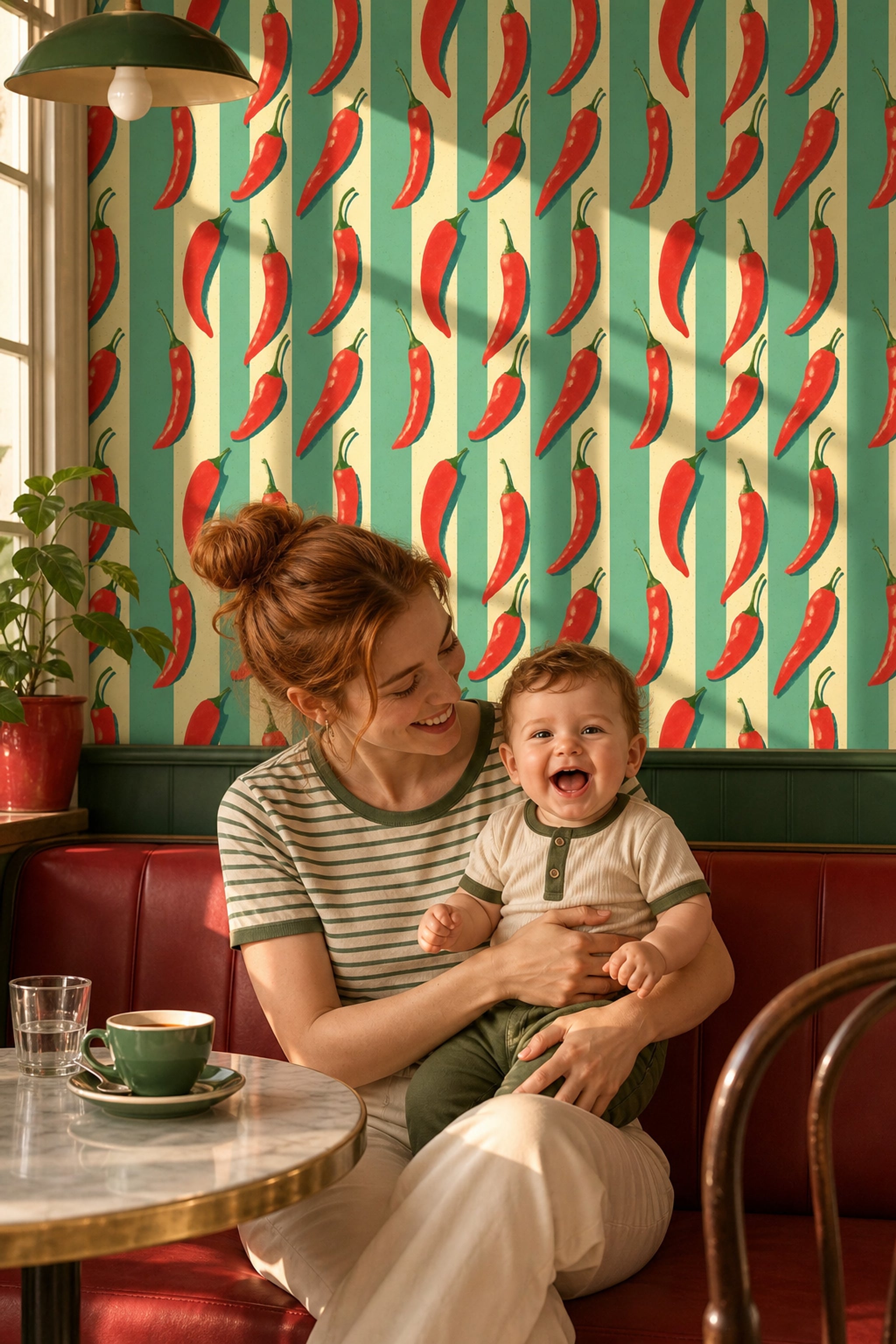 Chili Peppers Wallpaper Striped Background Retro Print Removable Wall Decor