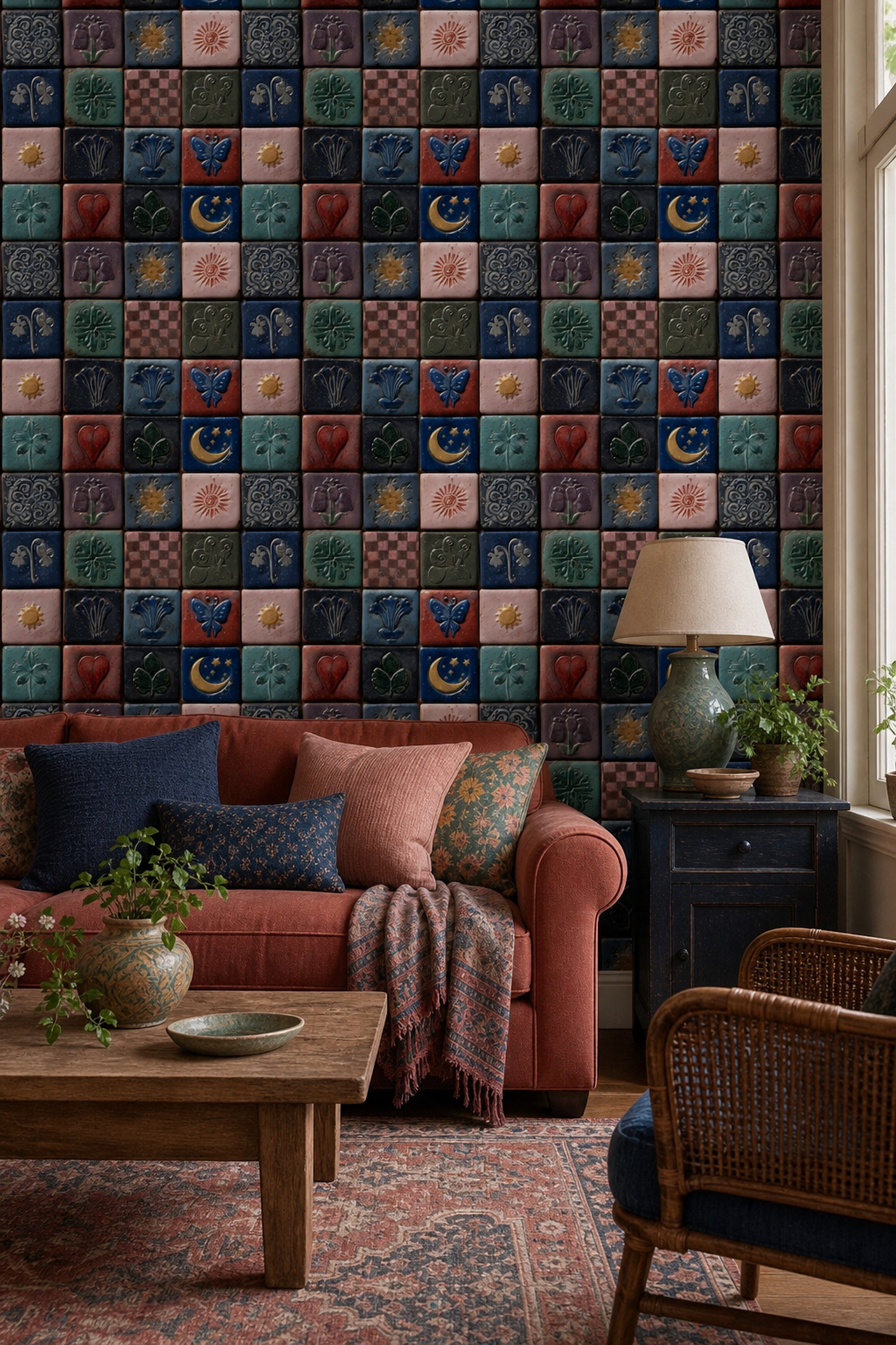 With Stars Wallpaper Celestial Removable Vintage Tile Wall Double Roll