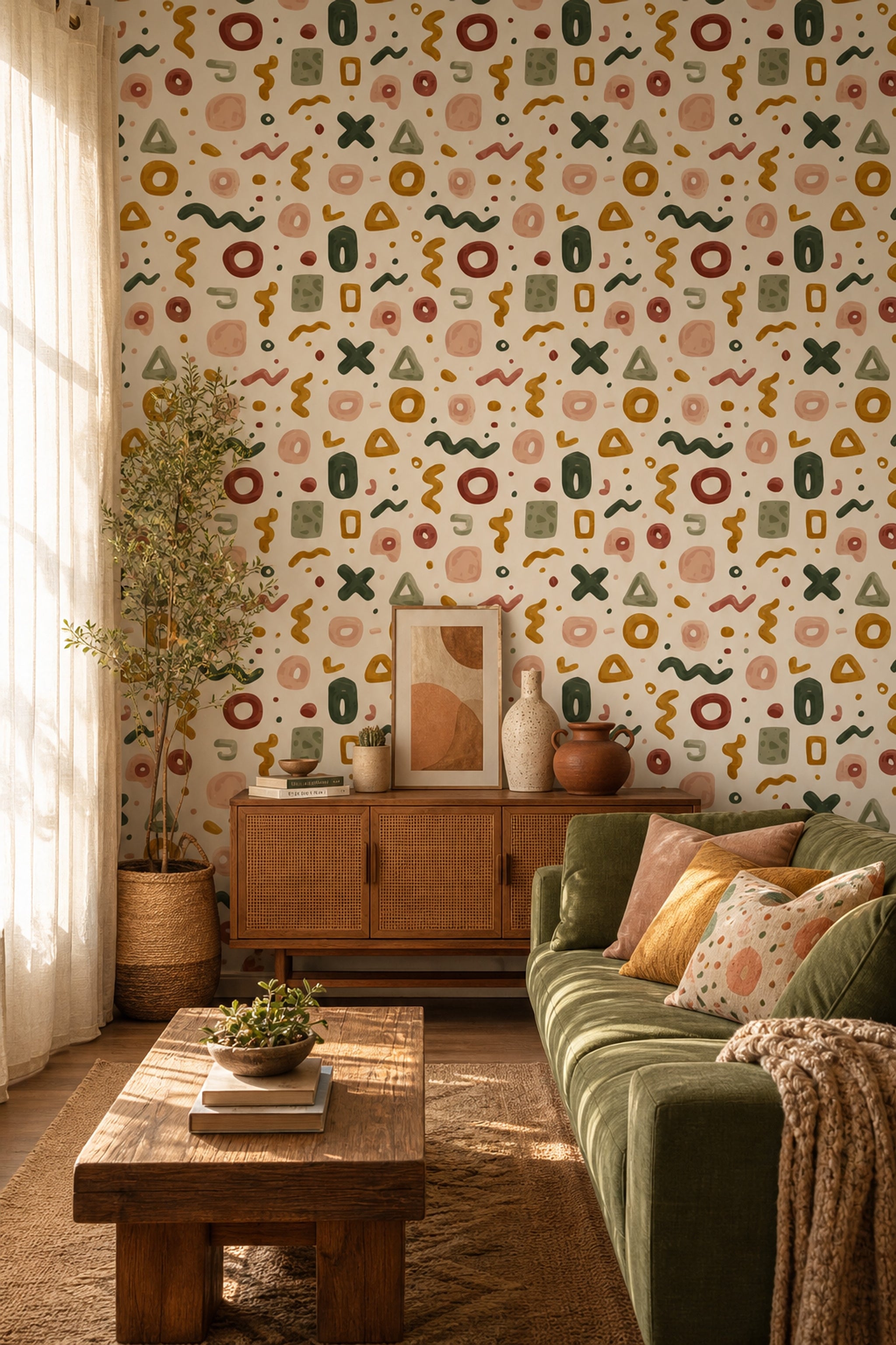 Abstract Wallpaper Geometric Shapes Removable Earth Tones Wall Double Roll