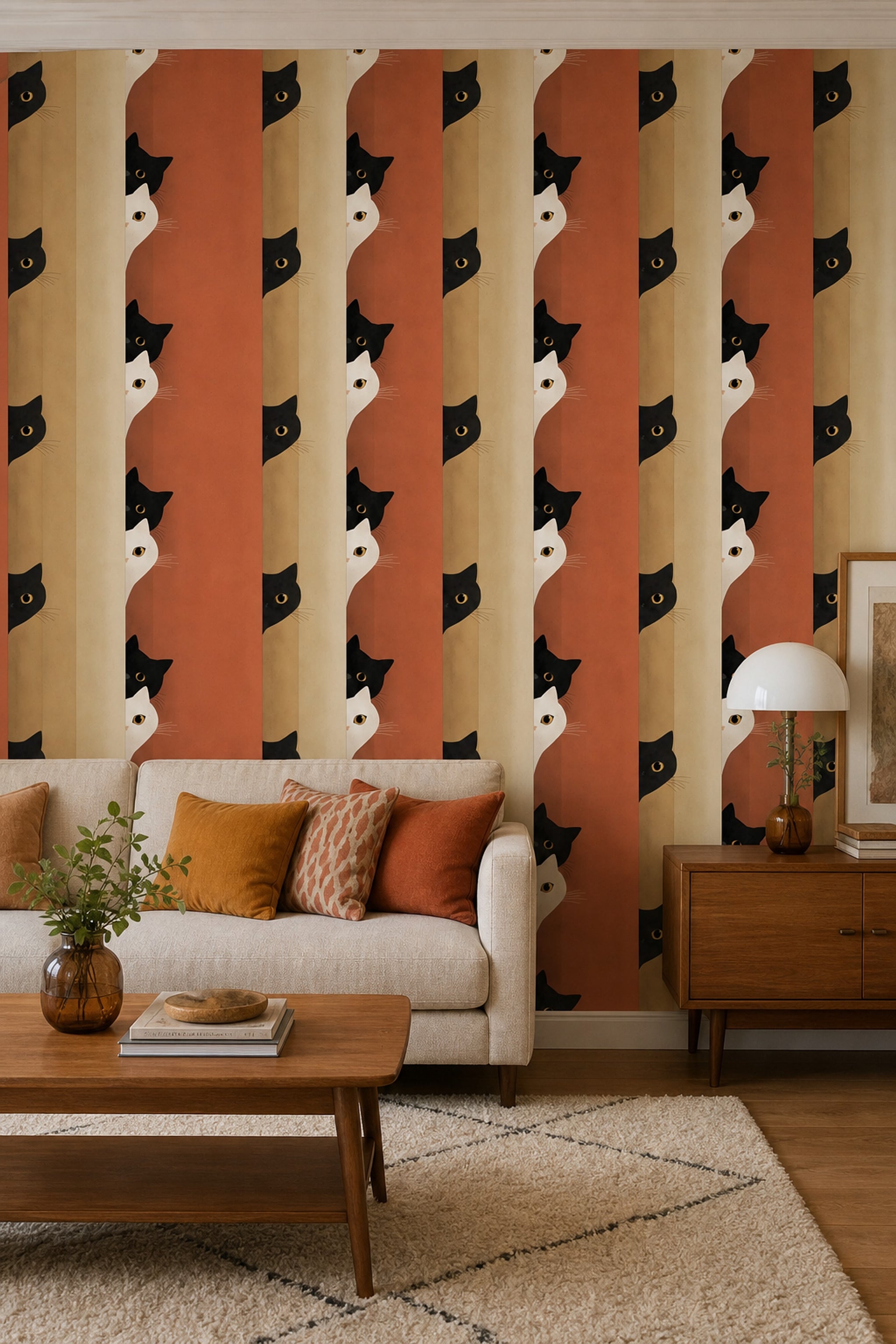 Cats Wallpaper Minimalist Illustration Removable Geometric Blocks Wall Double Roll