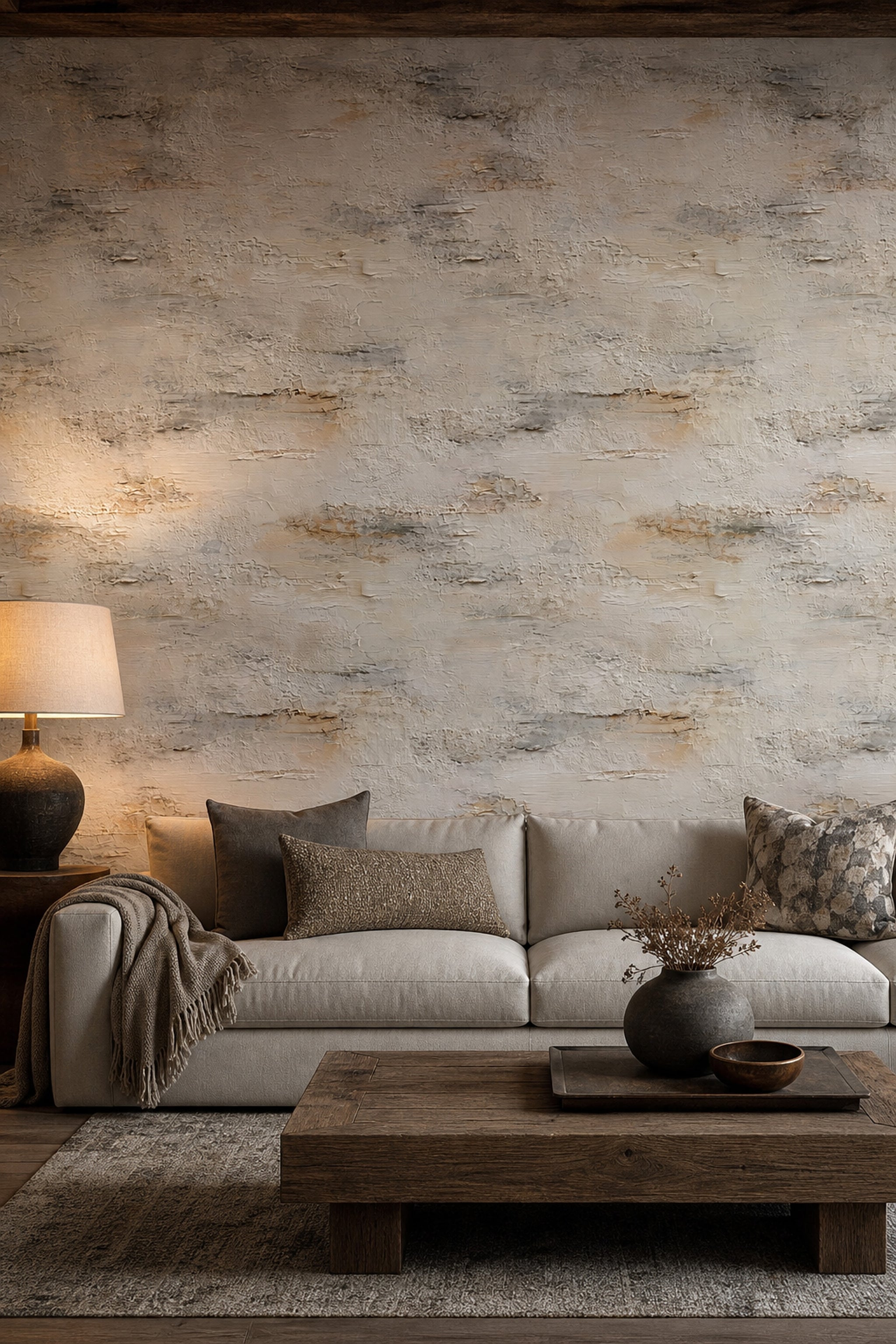 Abstract Plaster Texture Wallpaper Stucco Wall Neutral Ombre Removable Wall Decor
