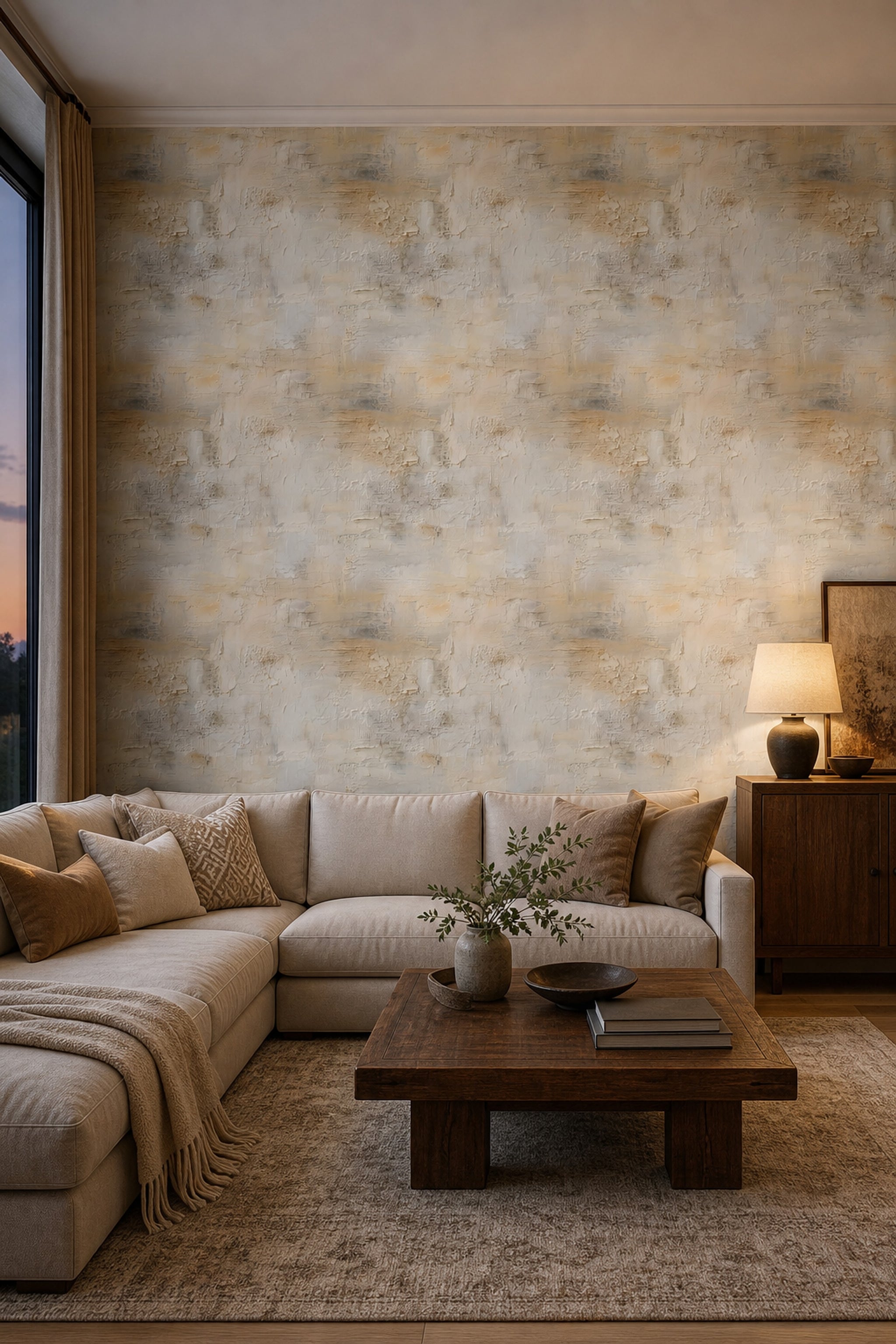 Abstract Plaster Texture Wallpaper Stucco Wall Neutral Beige Decorative Mural