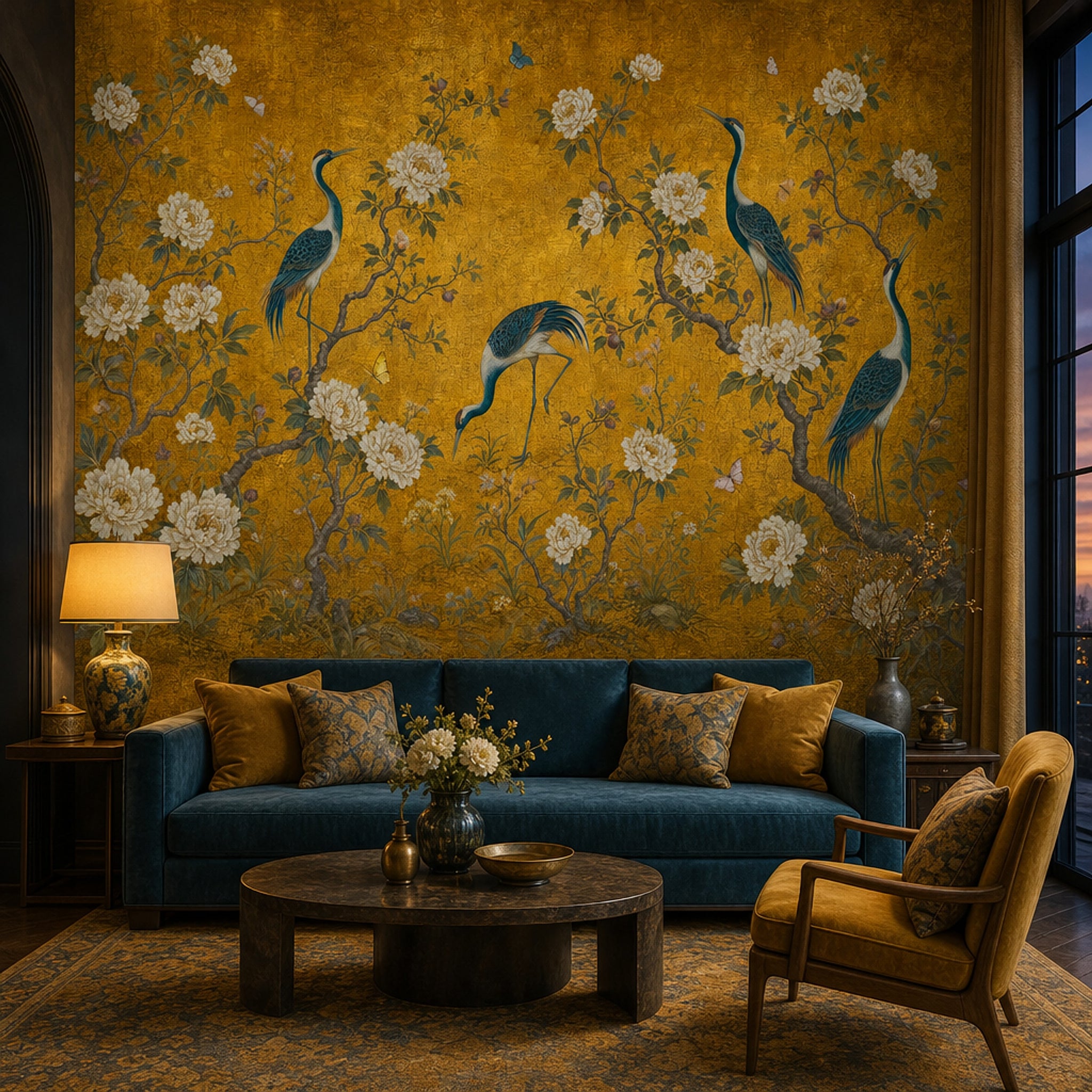 Muted Green Wallpaper Chinoiserie Gold Removable Wall Decor