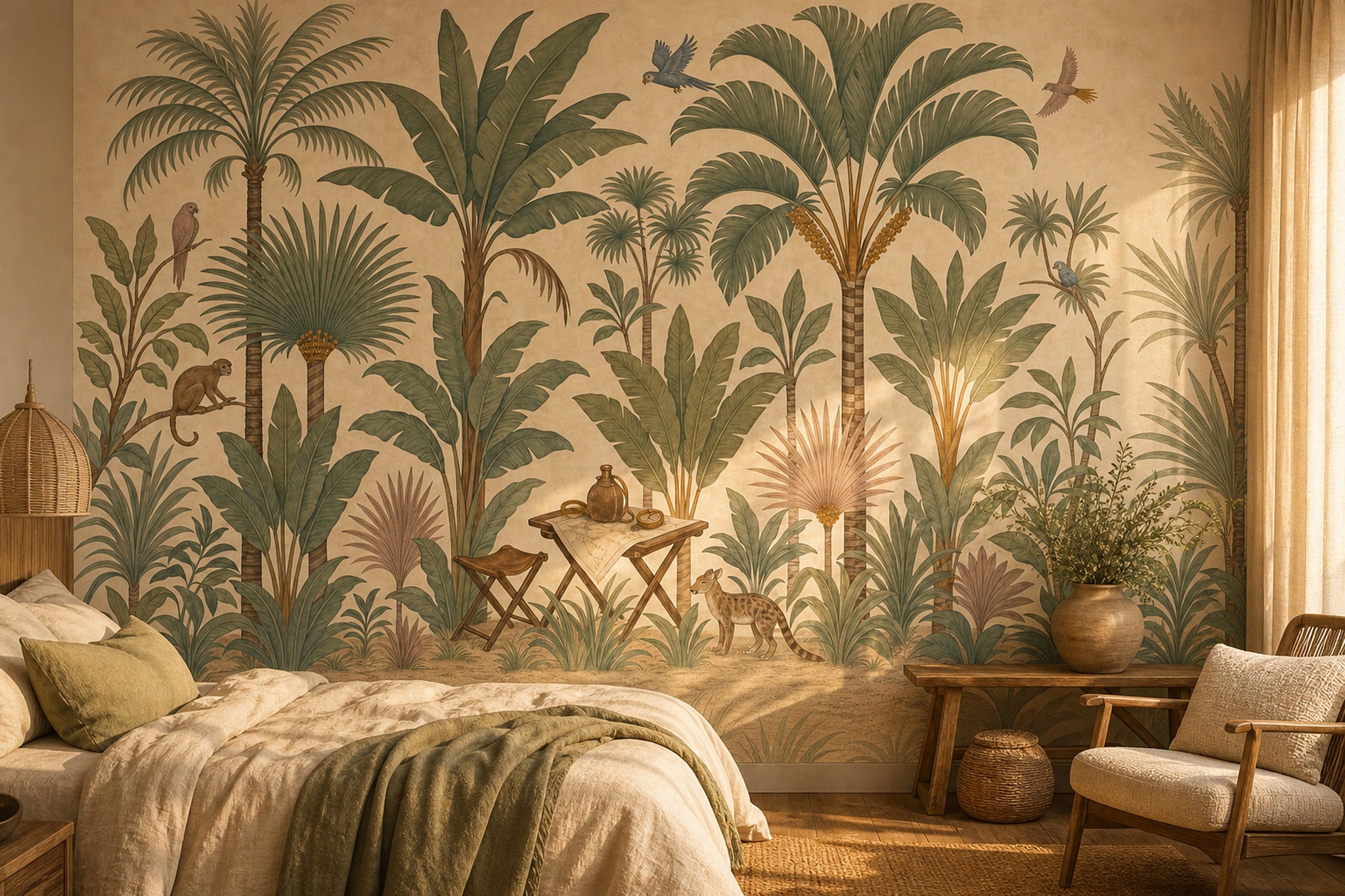 Tropical Jungle Wallpaper Botanical Illustration Vintage Mural Wall Mural