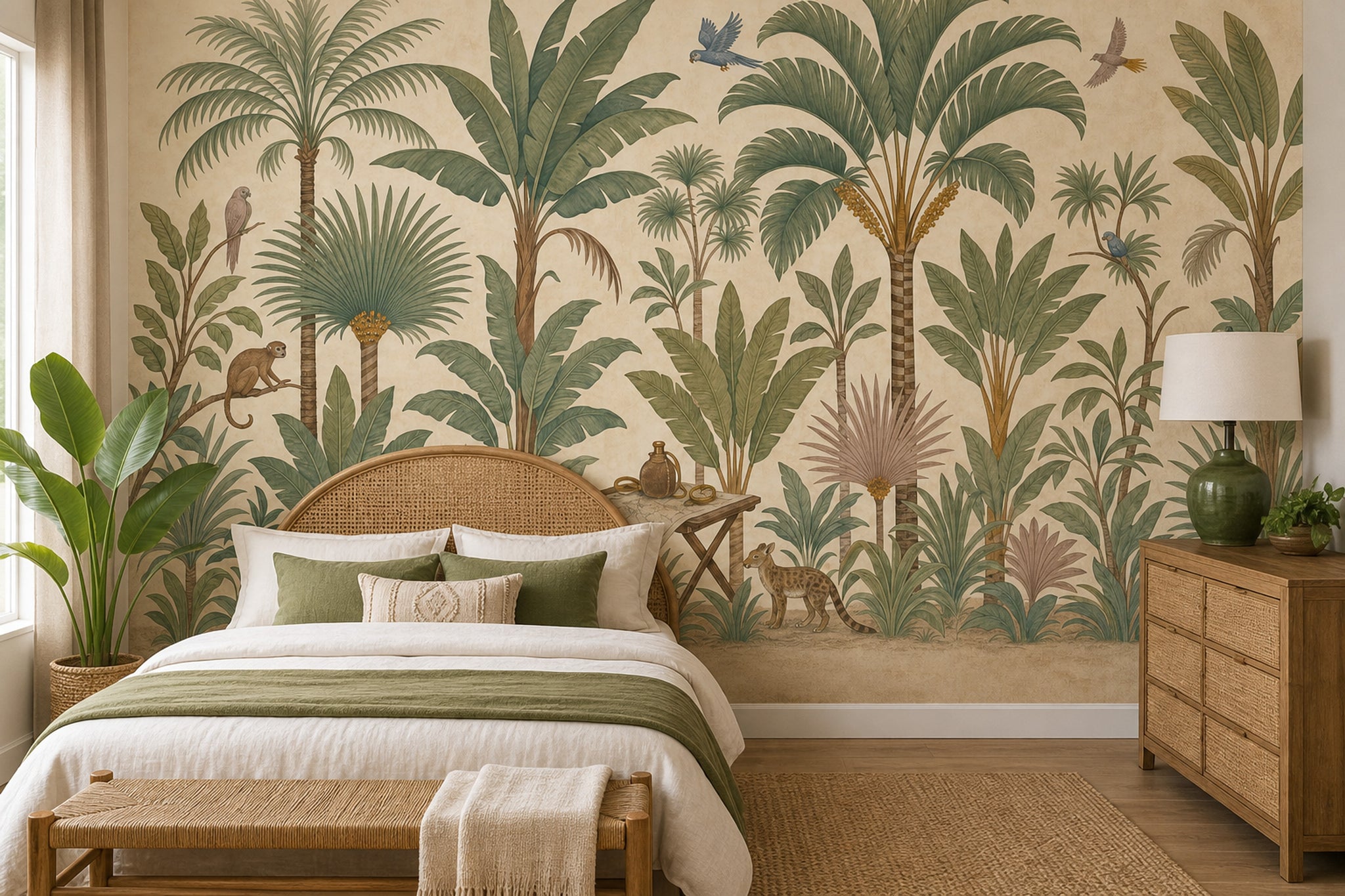 Tropical Jungle Wallpaper Botanical Illustration Vintage Mural Wall Mural
