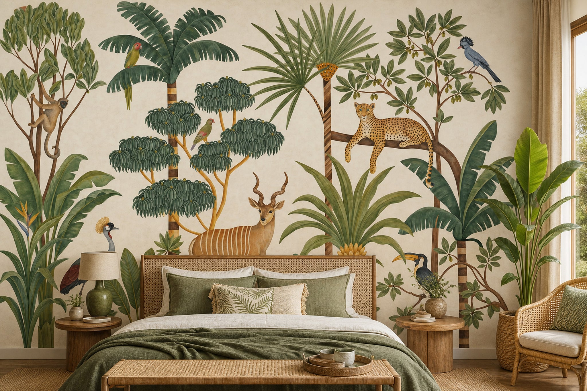 Tropical Jungle Wallpaper Safari Animals Vintage Botanical Wall Mural