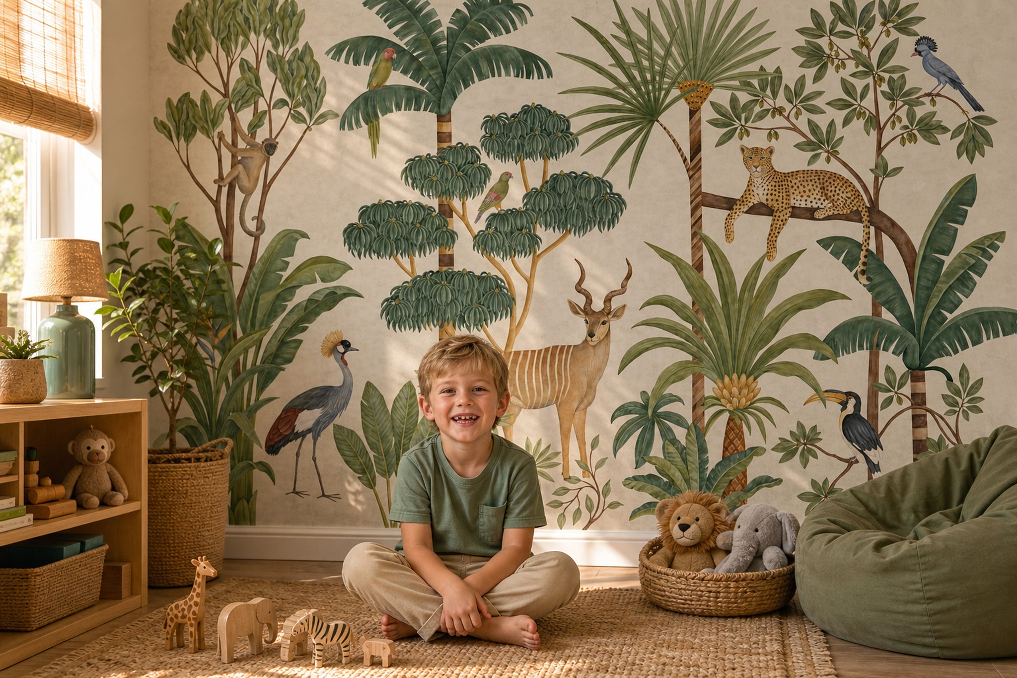 Tropical Jungle Wallpaper Safari Animals Vintage Botanical Wall Mural