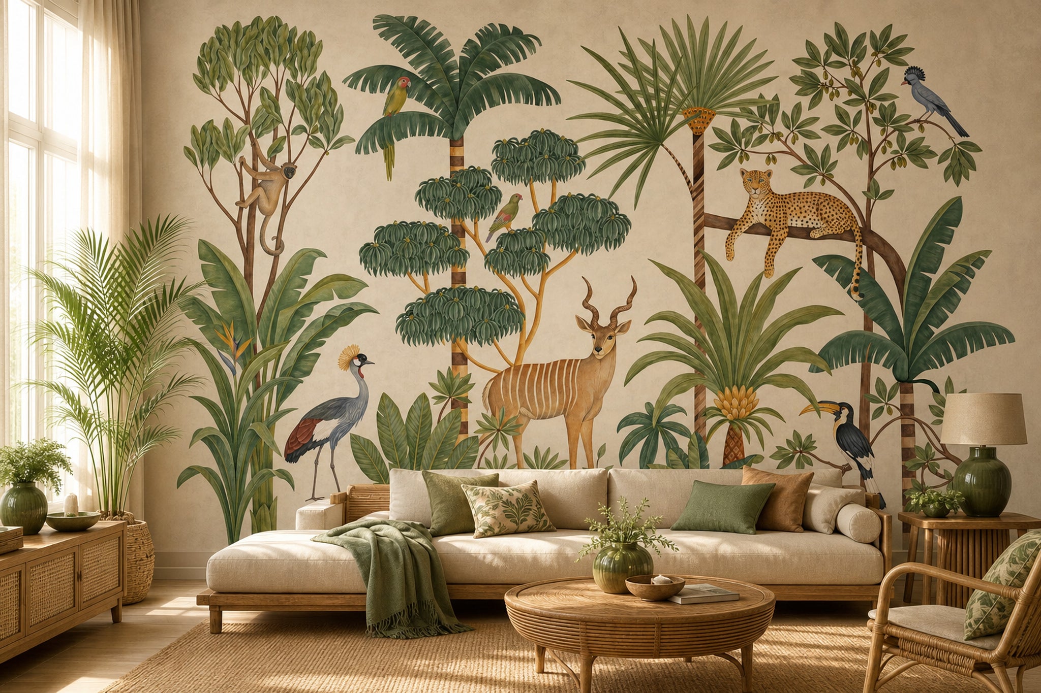 Tropical Jungle Wallpaper Safari Animals Vintage Botanical Wall Mural