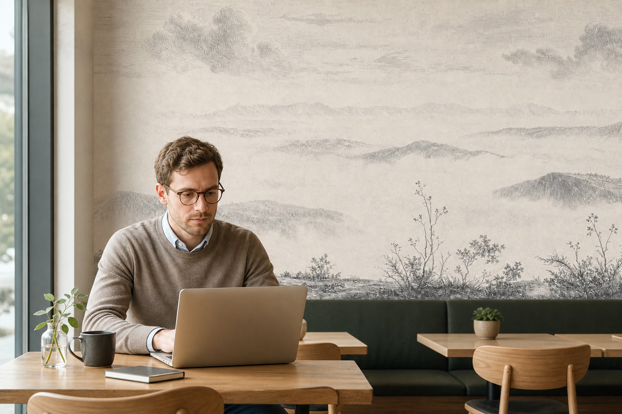 Paper Texture Wallpaper Misty Mountain Wall Mural