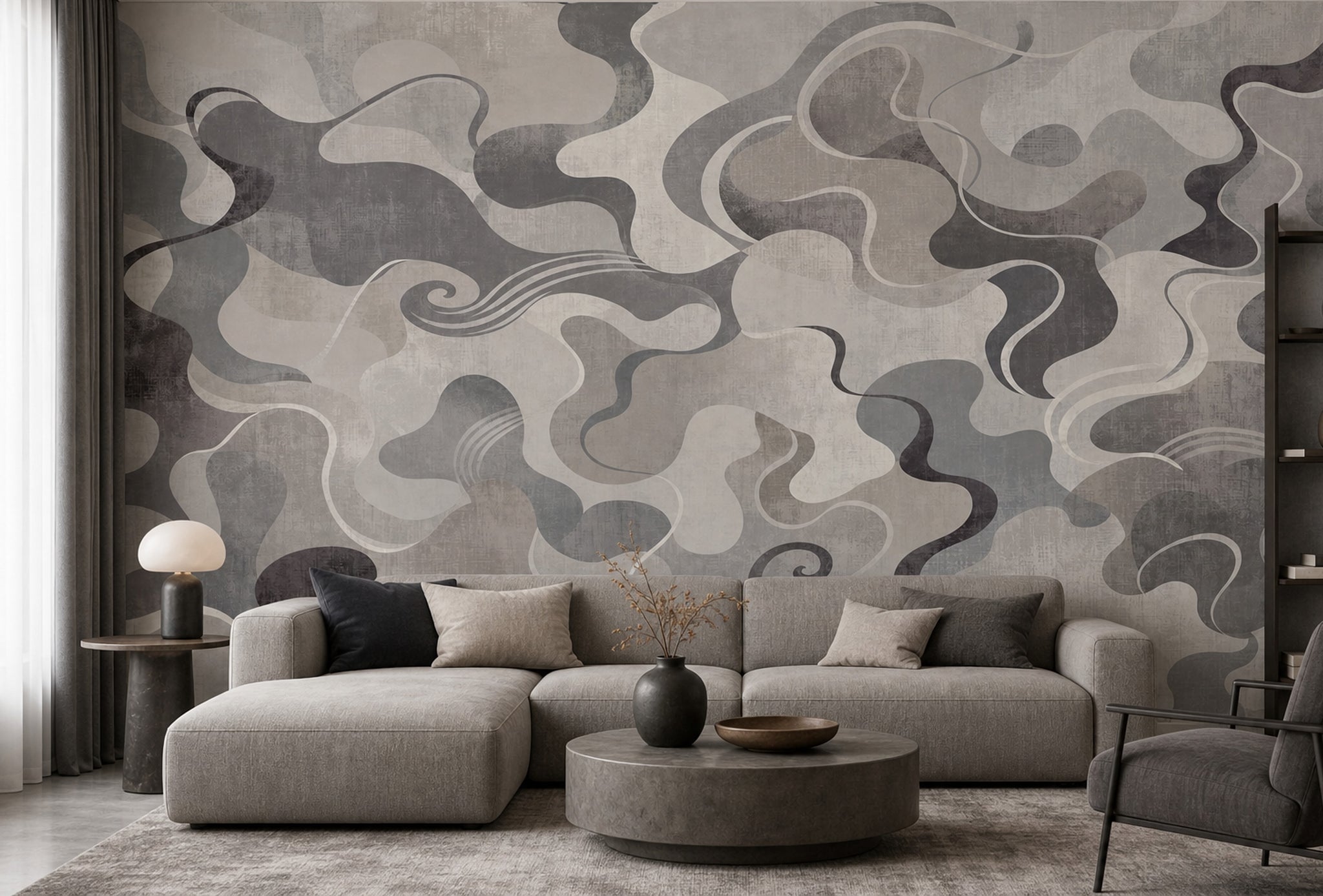 Abstract Wallpaper Organic Shapes Wavy Lines Removable Wall Decor