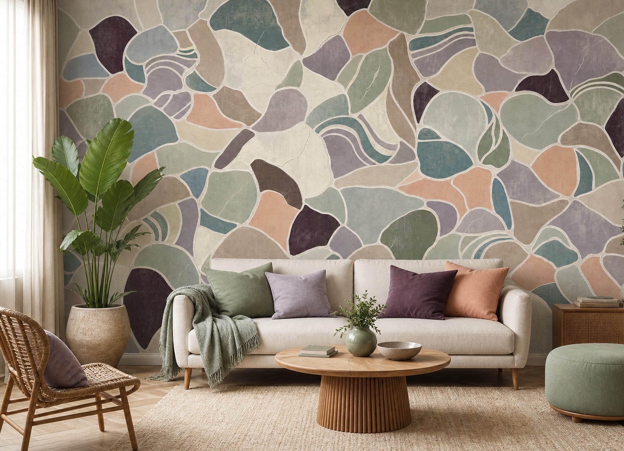 Abstract Mosaic Wallpaper Terrazzo Muted Pastels Wall Mural