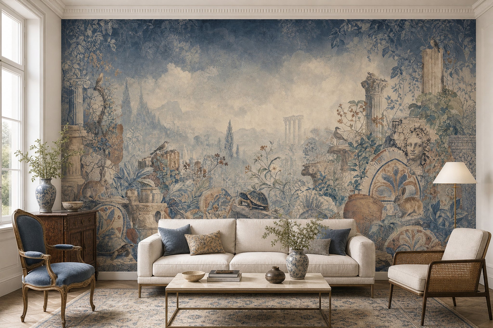 Classical Ruins Wallpaper Mosaic Botanical Vines Removable Wall Decor
