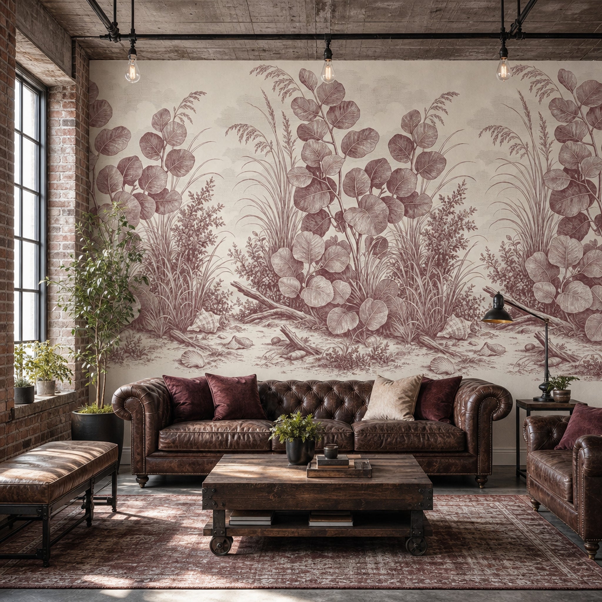 Coastal Botanical Wallpaper Toile Illustration Beach Grass Wall Mural