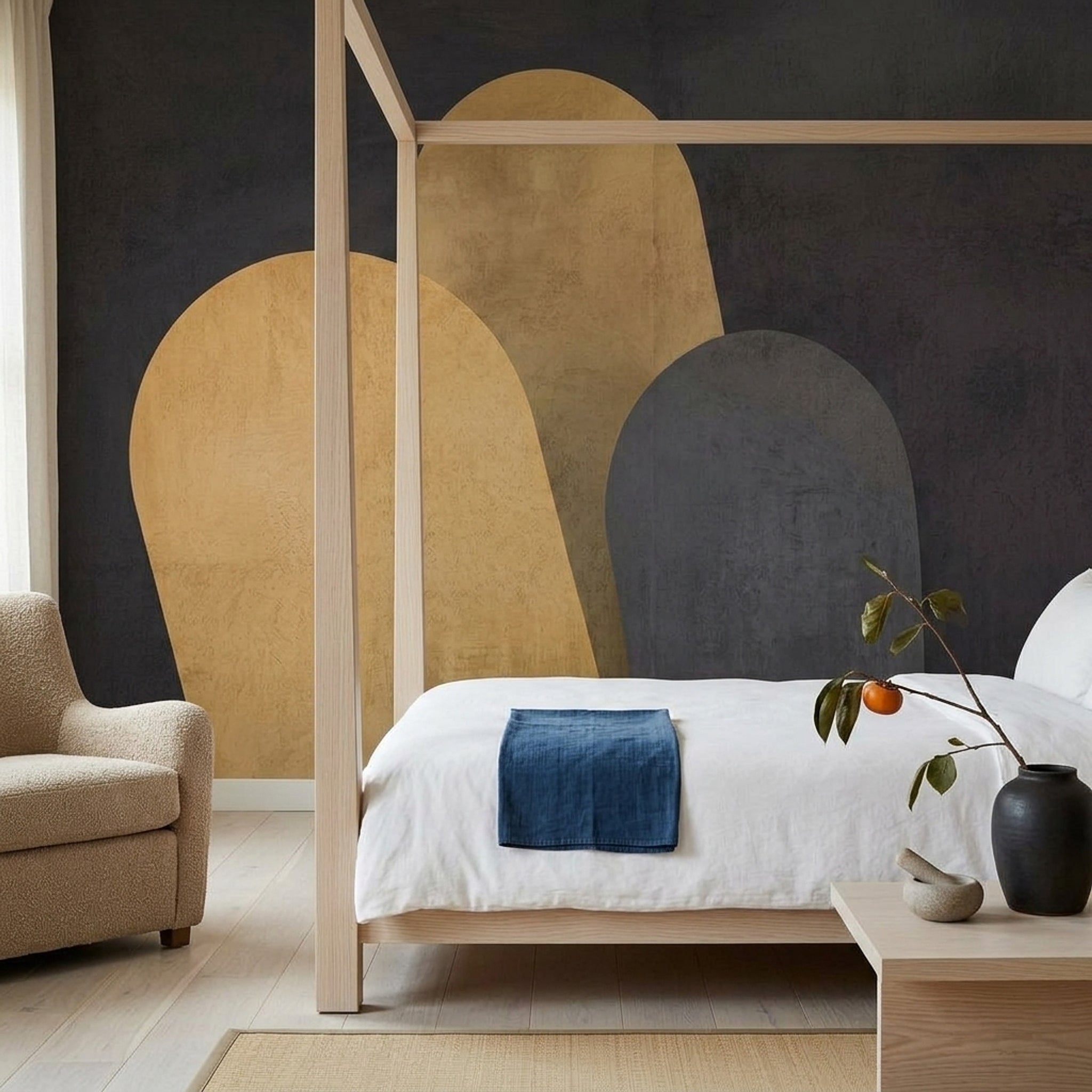 Abstract Arches Wallpaper Textured Plaster Charcoal Background Removable Wall Decor